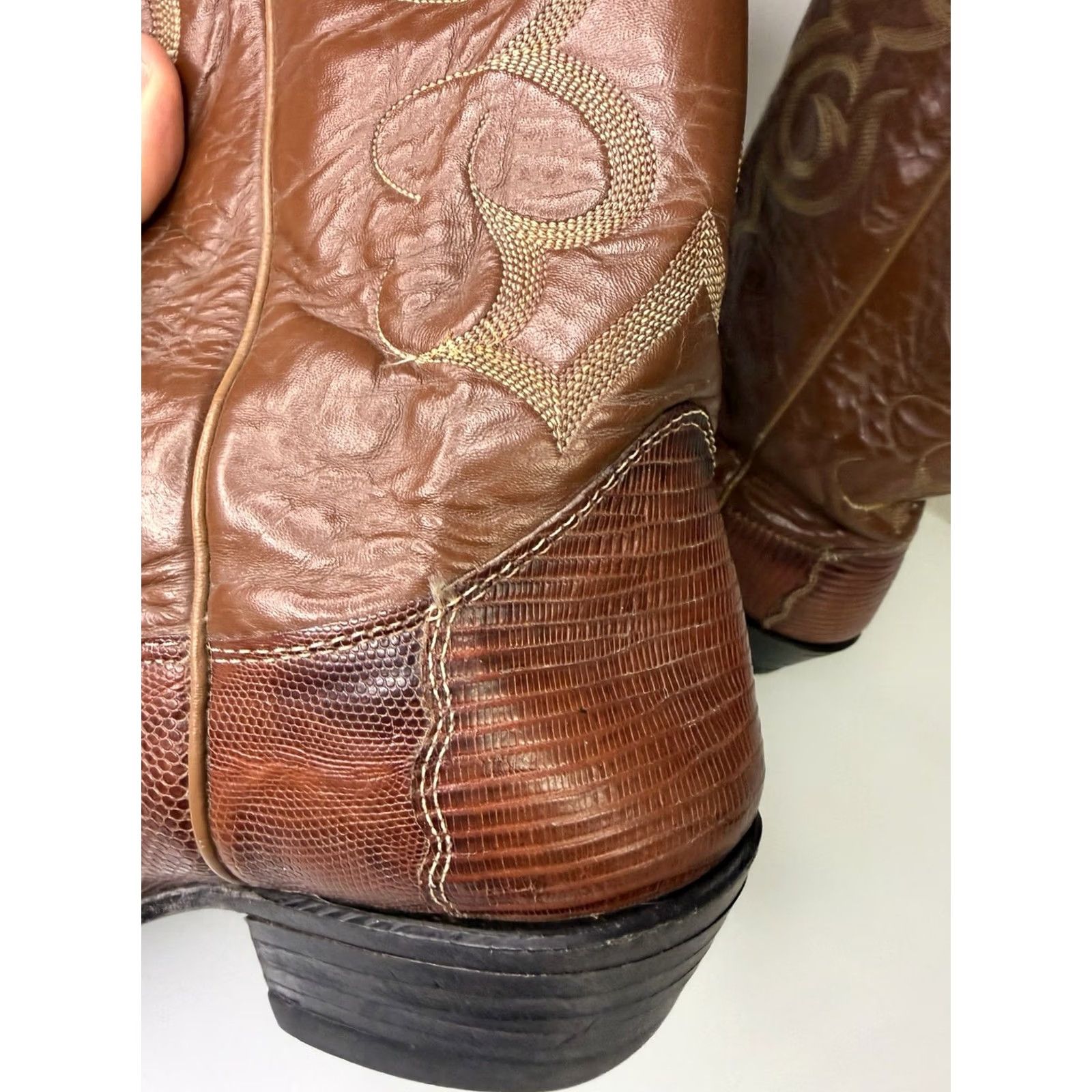 VINTAGE Nocona Cowboy Boots Brown Lizard Skin 8.5 EE Pull-On  display picture 1