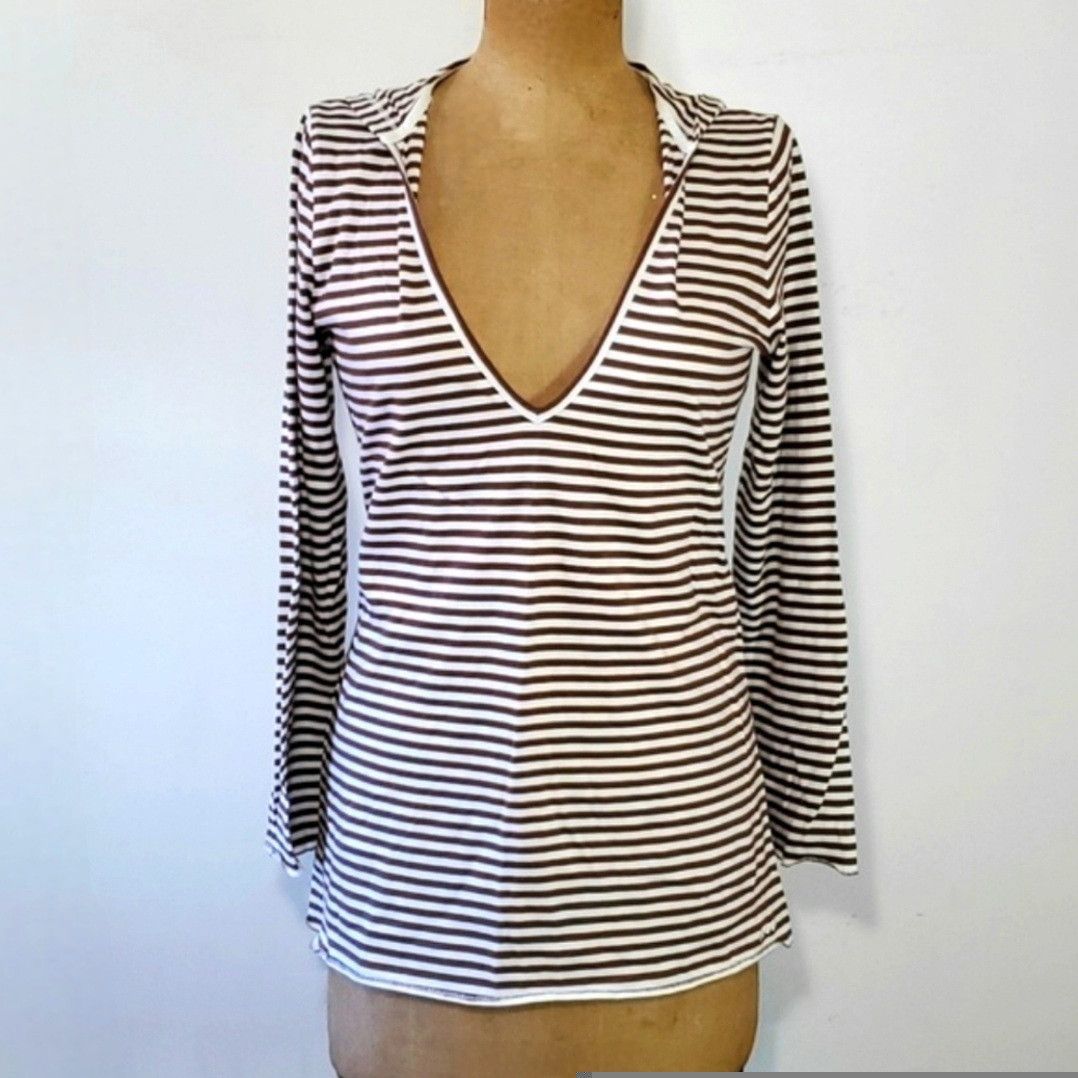 Izod Izod Size M Top Long Sleeve T-Shirt Stripe Brown White Hood Size M / US 6-8 / IT 42-44 - 1 Thumbnail