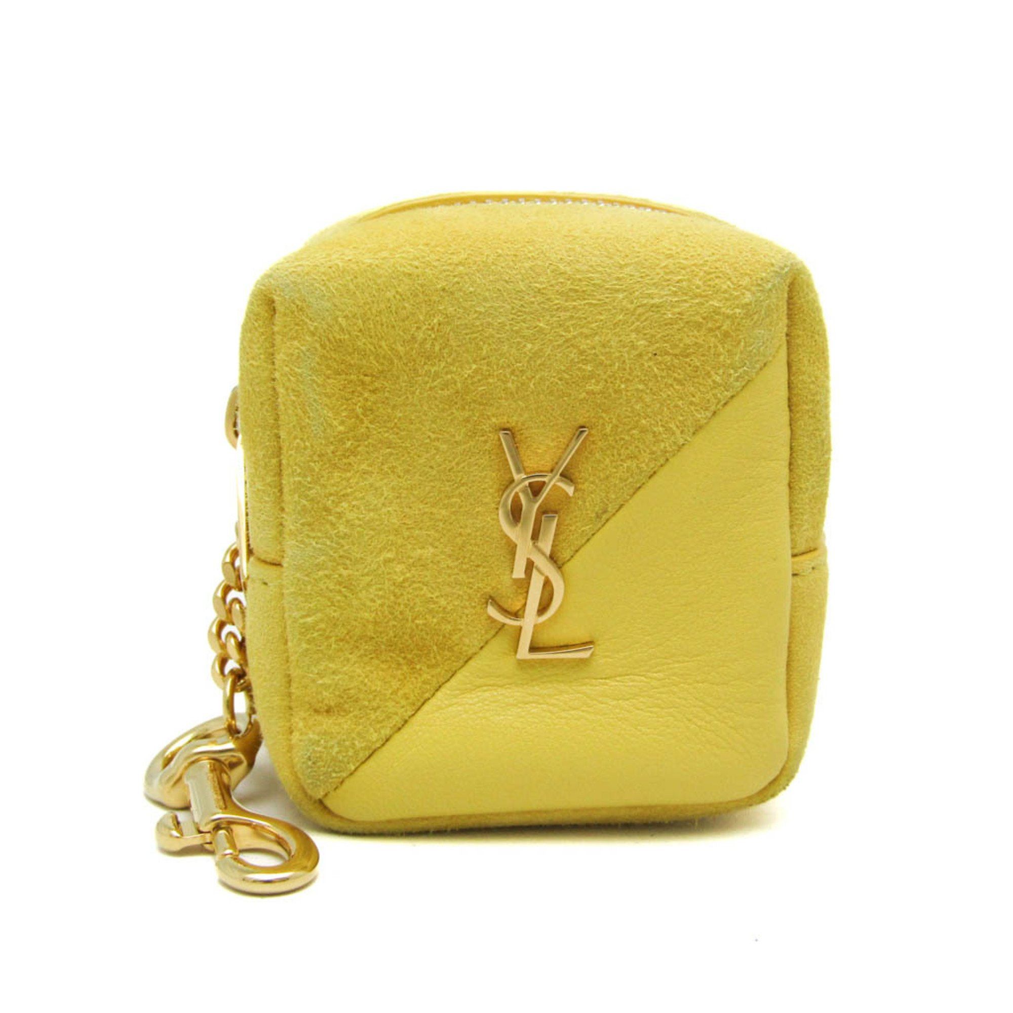 Yves Saint Laurent Leather Handbag Charm Yellow Accessory case Mini pouch Cube Charm