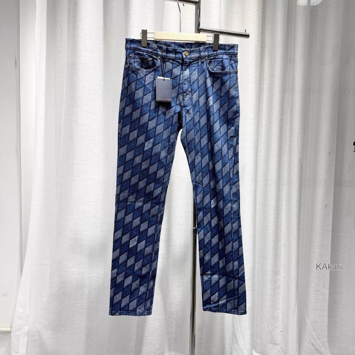 Louis Vuitton Blue Diamond Pattern Denim Pants Size 34 Size US 34 / EU 50 - 1 Thumbnail