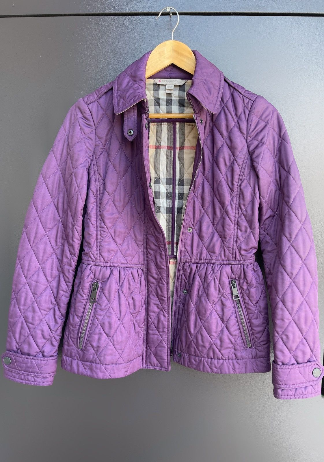 Burberry Burberry Brit Women Purple Check Quilted Lightweight Jacket Size S / US 4 / IT 40 - 1 Thumbnail