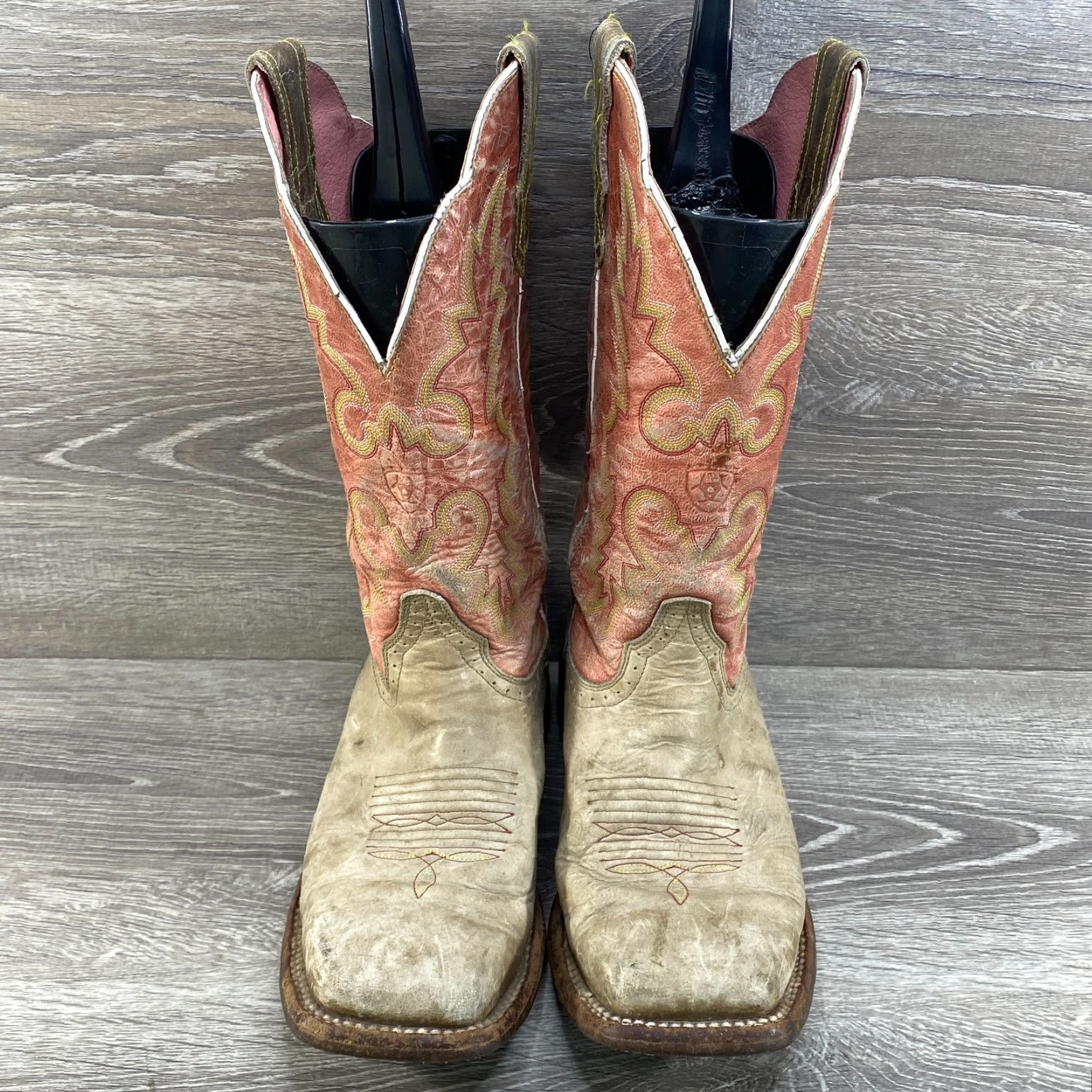 Ariat Ariat Womens 8.5 Boots Tan Pink Leather Square Toe Cowboy Western UK 6 Size US 6 / IT 36 - 4 Thumbnail