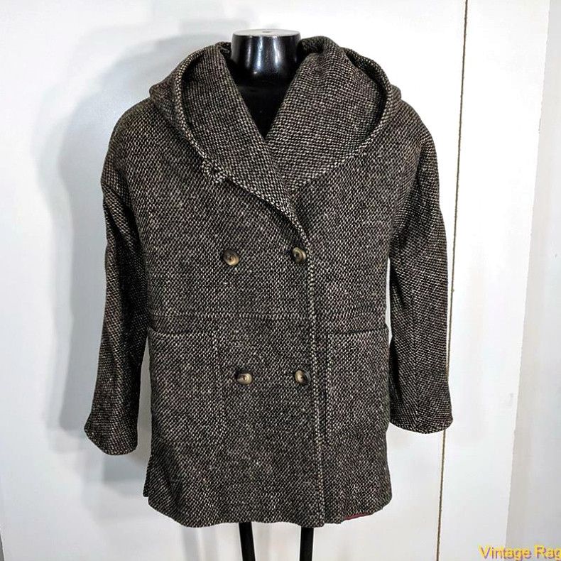 image of Vintage Spiegel Wool Jacket Coat Overcoat Womens Size 4 Brown/beige M Hooded in White