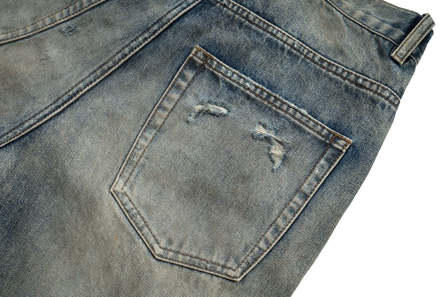 Japanese Brand × Jean Heavy Dirty Dye Scrub Destroyed Straight Loose Jeans Size US 32 / EU 48 - 6 Thumbnail