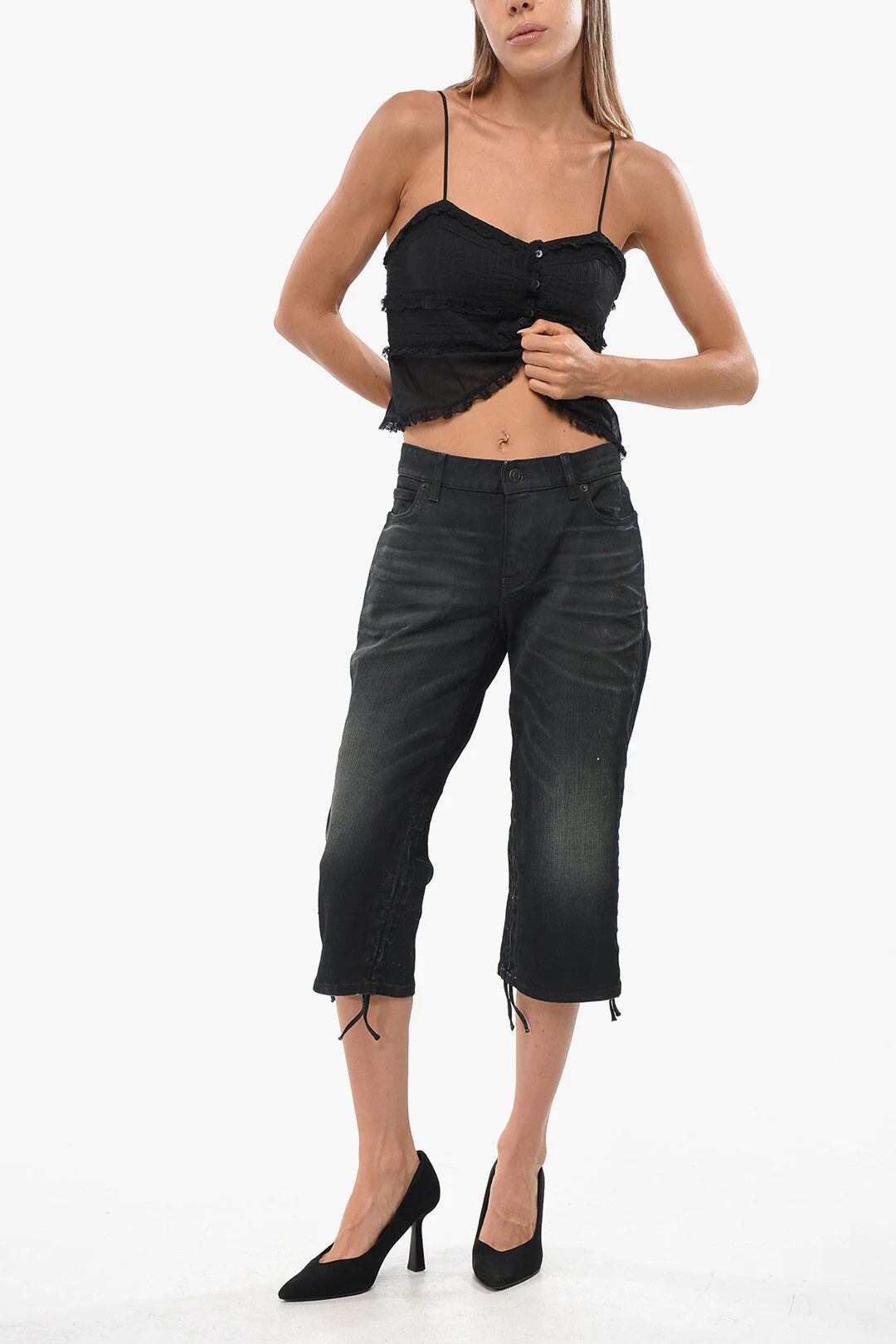 Balenciaga og1mm0326 Cropped Dark-Wash Jeans in Grey Size 25" / US 0 / IT 36 - 4 Thumbnail