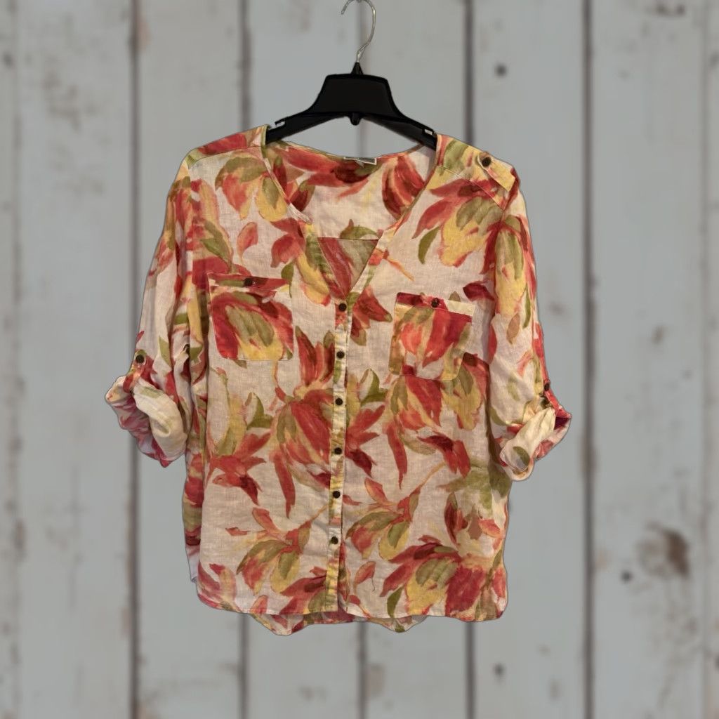 JM Collection JM Collection Blouse Women’s Linen Floral 3/4 Sleeve V-Neck 24W Plus Size Multicolor Womens Size 4XL / US 24-26 - 1 Thumbnail