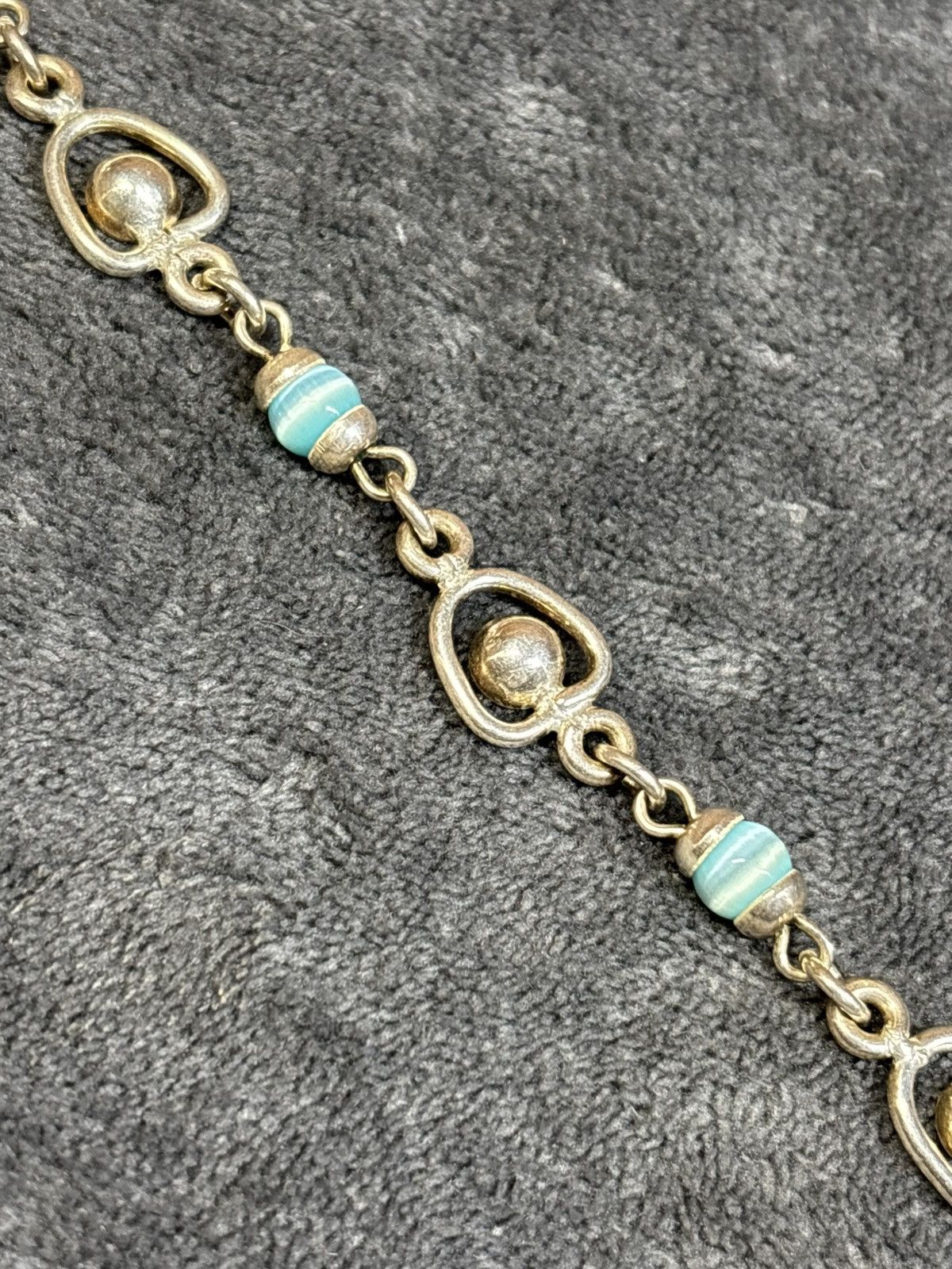 Other Vintage Sterling Silver Blue Cats Eye Beaded Ball Bracelet Size ONE SIZE - 3 Thumbnail