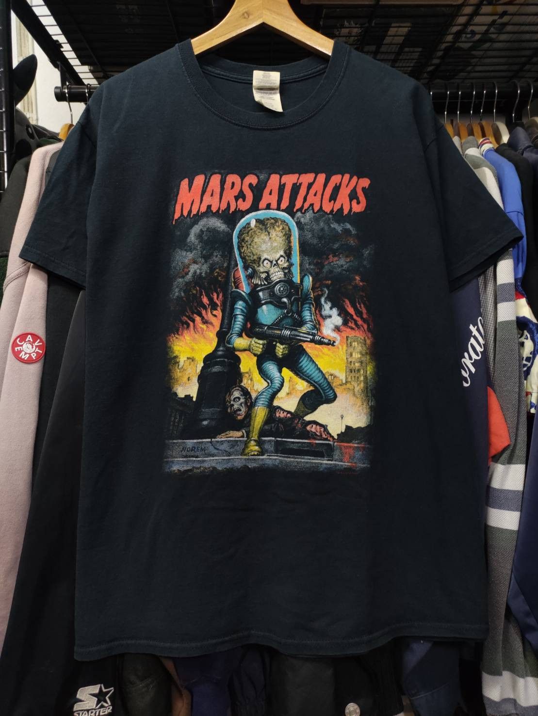 Vintage Vtg Mars Attacks! " City Destruction " Movie Promo T-Shirt Size US L / EU 52-54 / 3 - 2 Thumbnail