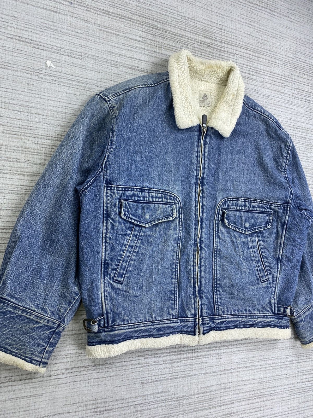 Japanese Brand × Vintage Vtg 90s Blue Way Company Lined Sherpa Bomber Denim Jacket Size US XL / EU 56 / 4 - 4 Thumbnail