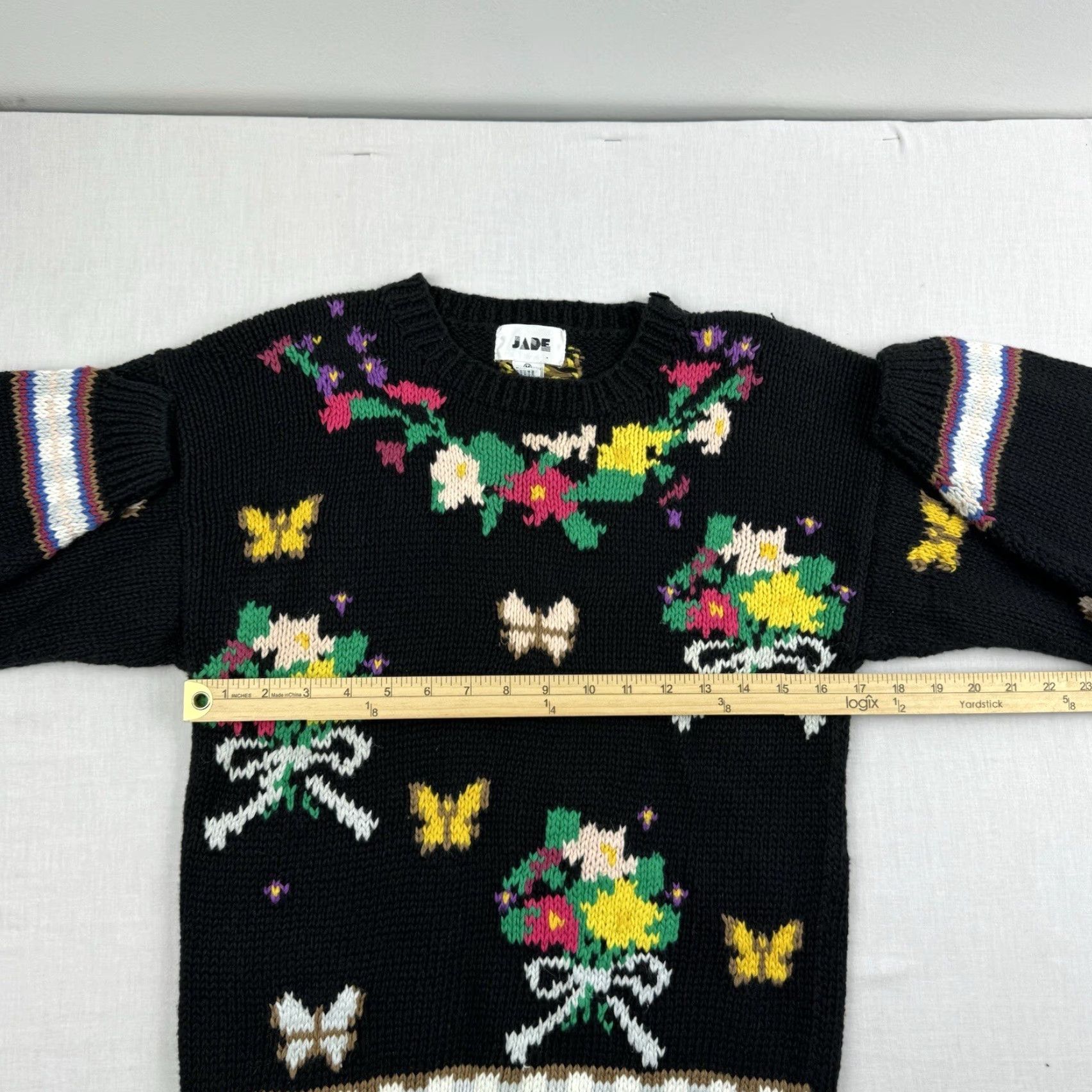Vintage VINTAGE Jade Floral Sweater Womens M Black 90s 80s Flower Pullover Knit Easy Cute Fun Womens Size M / US 6-8 / IT 42-44 - 7 Thumbnail