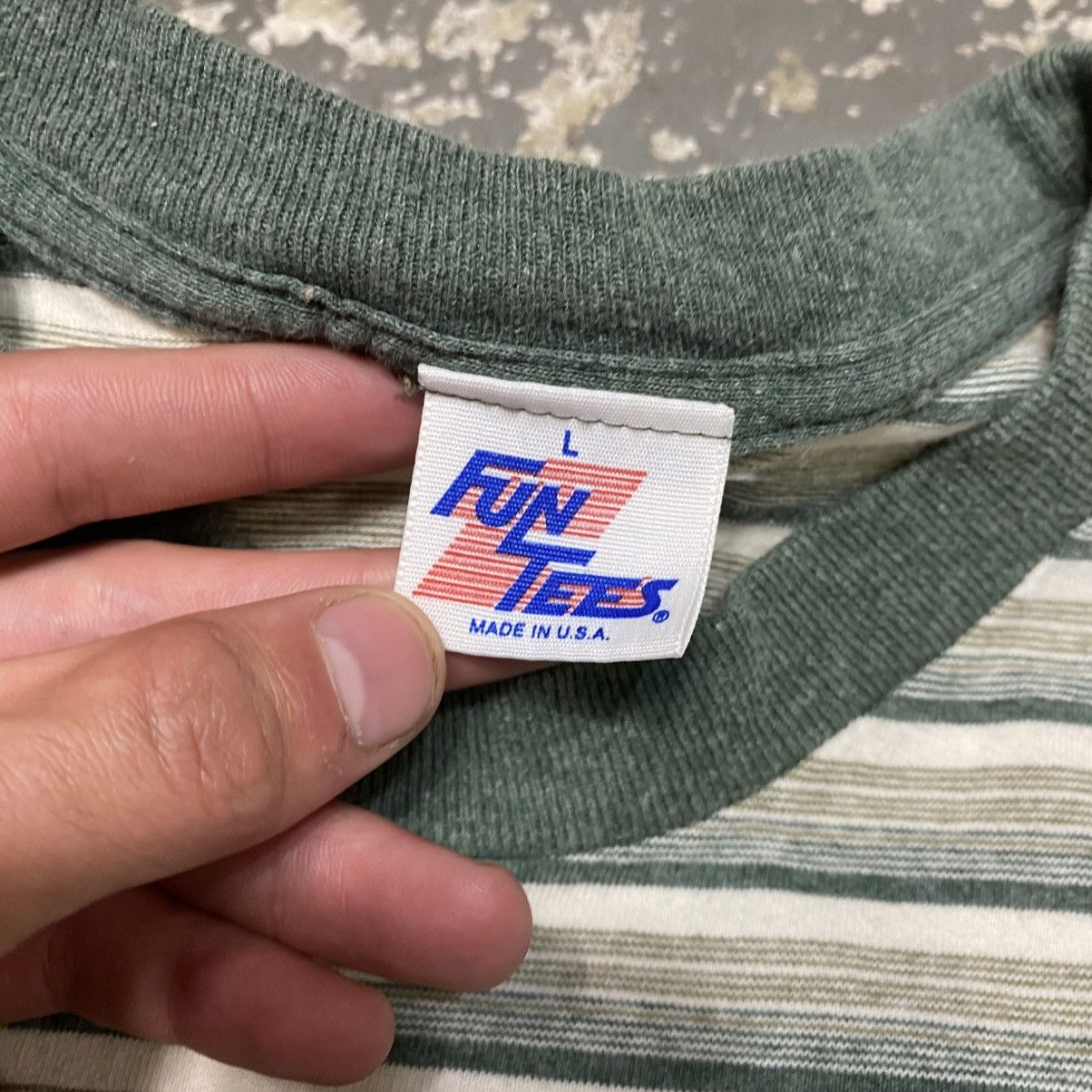 Vintage Vintage Fun Tees Green White Striped 80s Tshirt Size US L / EU 52-54 / 3 - 3 Thumbnail