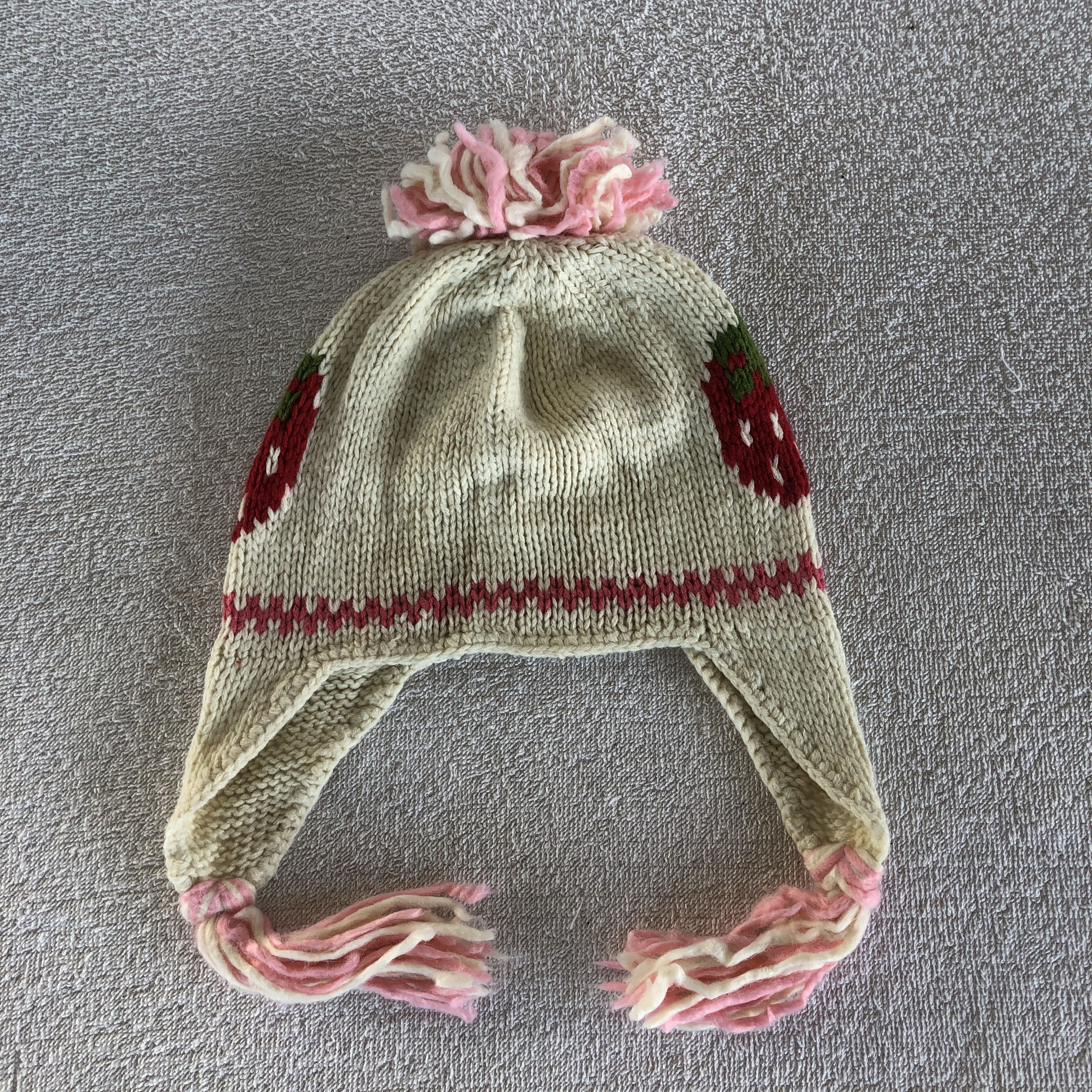 Japanese Brand Vintage 90s Strawberry Earflap Beanie Pompom Snow Caps Hats Size ONE SIZE - 5 Thumbnail