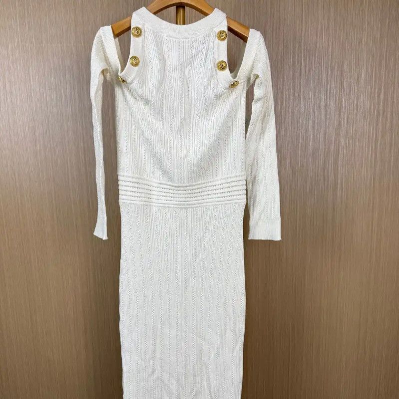 Balmain Balmain White Wool Dress Size XXL 0089 Size XXL / US 16-18 / IT 52-54 - 1 Thumbnail