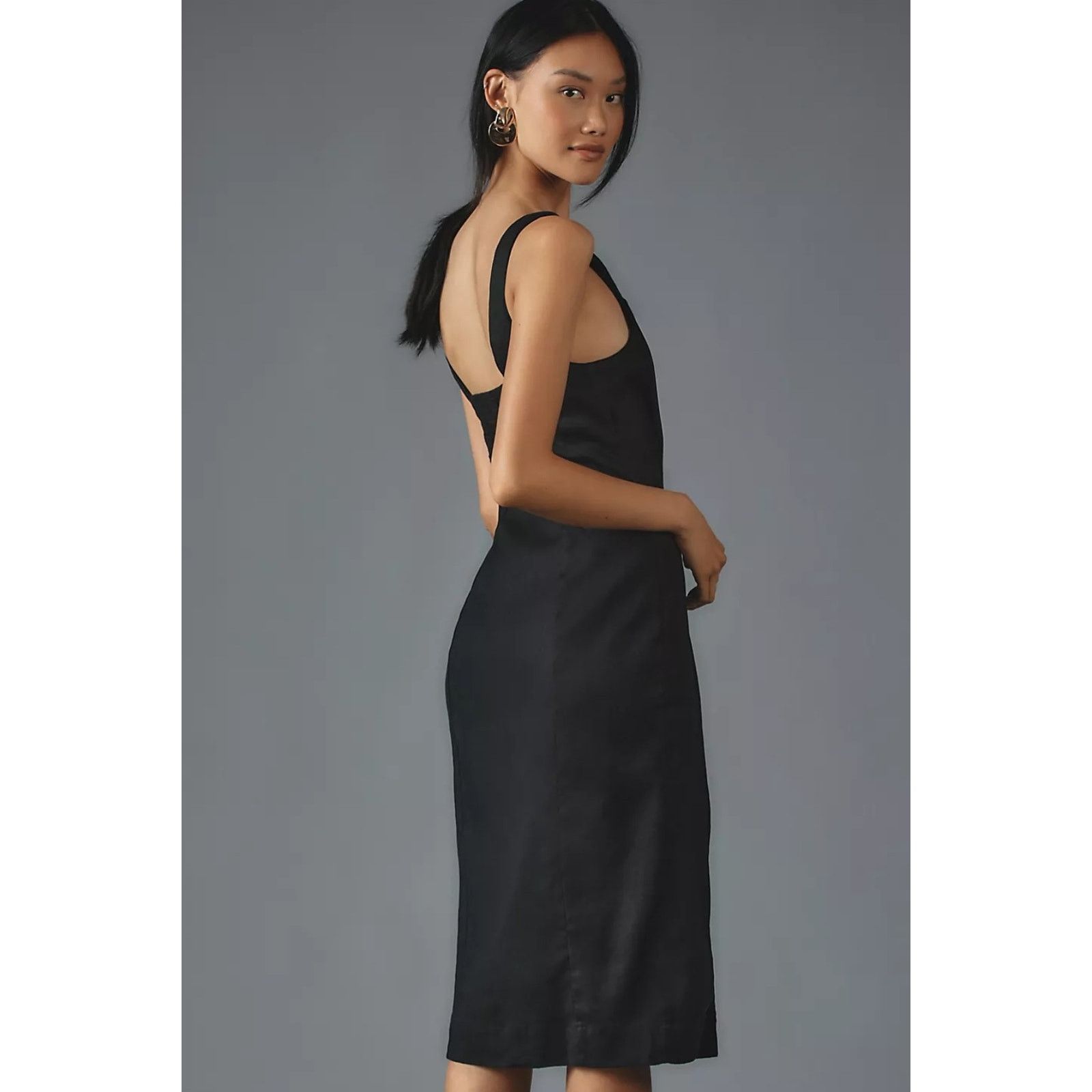 Anthropologie NWT Sleeveless Square-Neck Linen Button Wrap Midi Dress $178 Size 3XL / US 20-22 - 5 Thumbnail