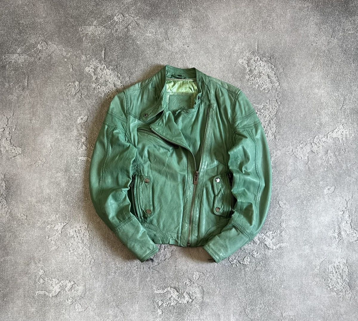 Leather 90s Retro S/size leather biker zip jacket Avantgarde Y2K Size S / US 4 / IT 40 - 1 Thumbnail