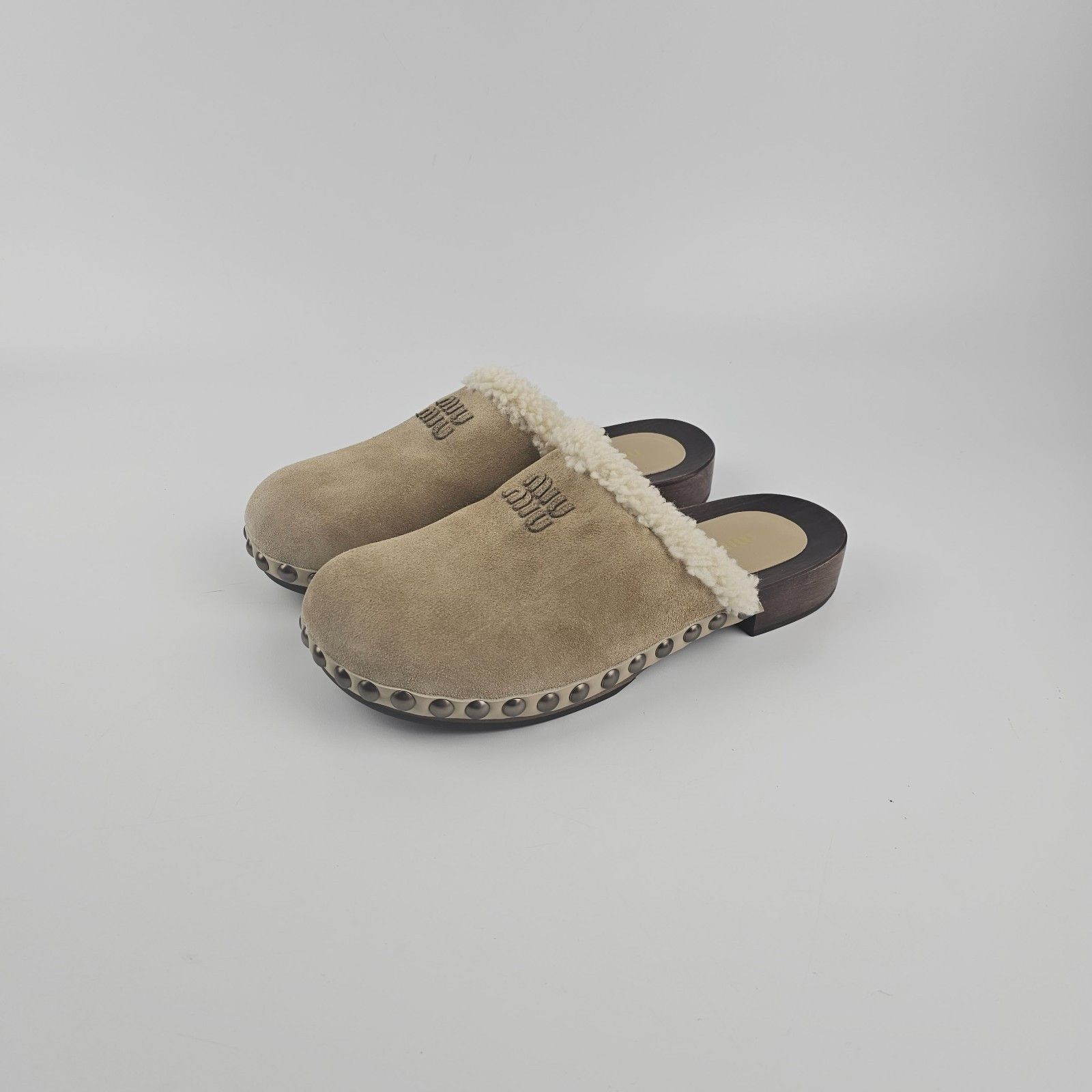 MIU MIU Desert Beige Shearling Clogs New & Authentic (Women'
