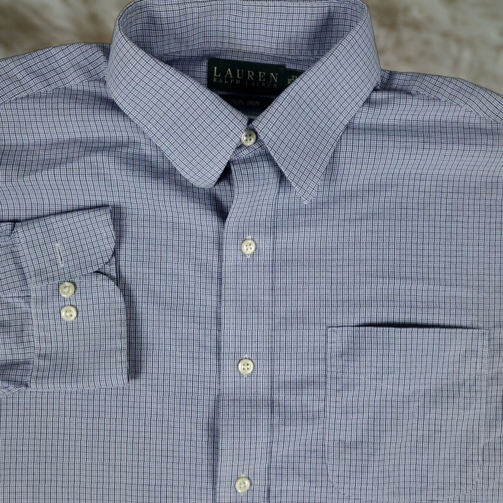 Ralph Lauren VINTAGE Ralph Lauren Dress Shirt Mens 16 Blue Check Long Sleeve Classic Fit Non-Iron Size 42R - 1 Thumbnail