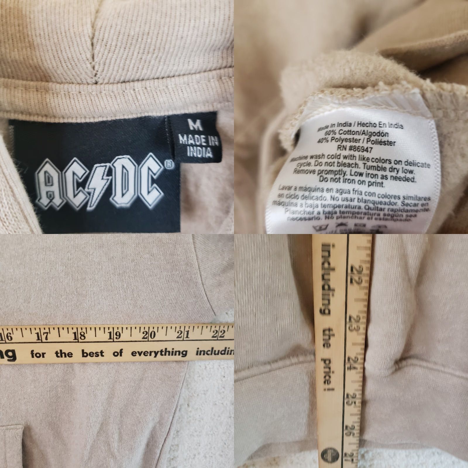 Vintage AC/DC Hoodie Sweatshirt Unisex M Beige Band Member Scene Back, Pockets Graphic Print Hoodie, AC/DC, Beige, M, Unisex Adults Size US M / EU 48-50 / 2 - 11 Thumbnail