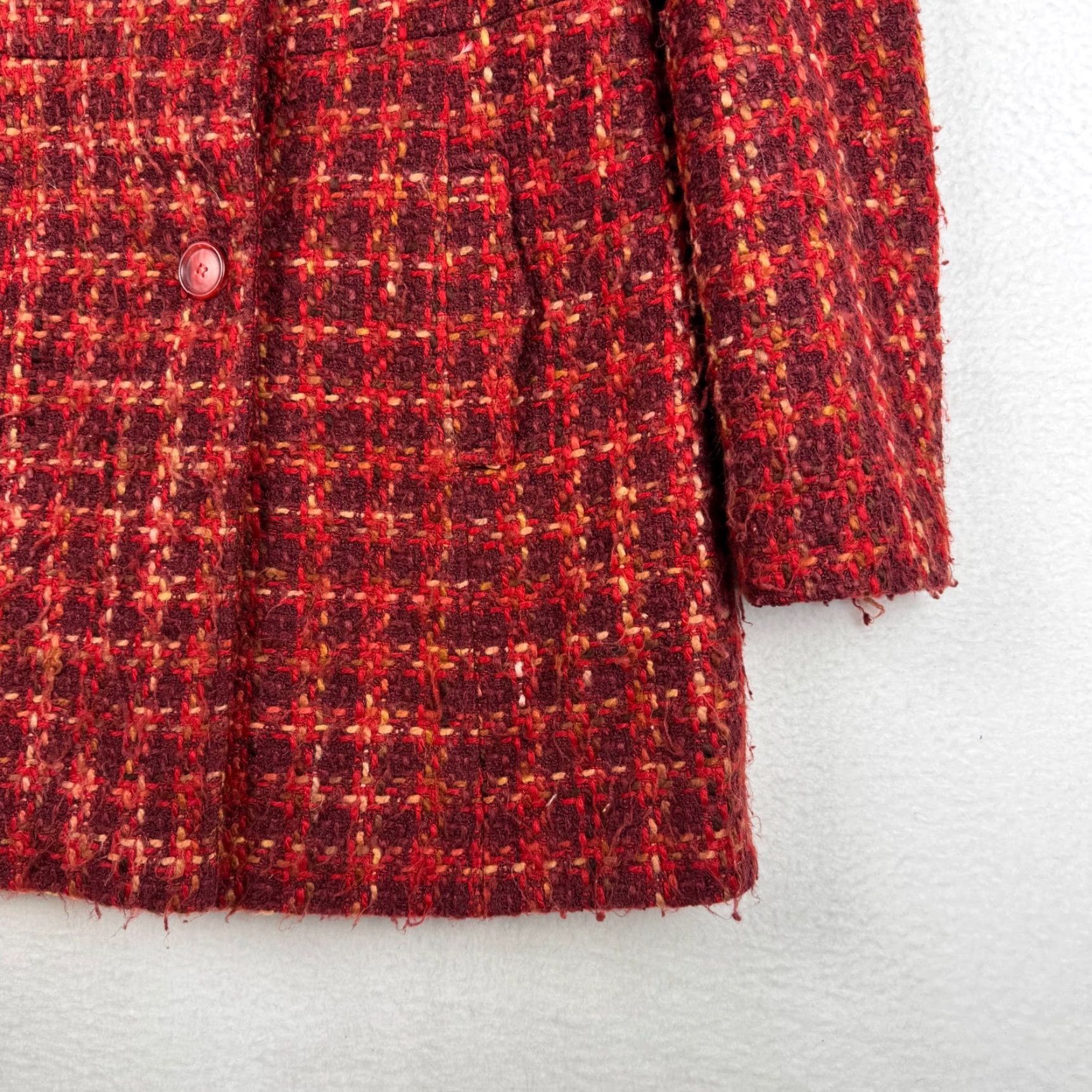 Guess VINTAGE Guess Wool Blend Plaid Overcoat Knit Mid-Length Red 90s Glam Women L Winter Fall Mens Womens Size L / US 10 / IT 46 - 3 Thumbnail