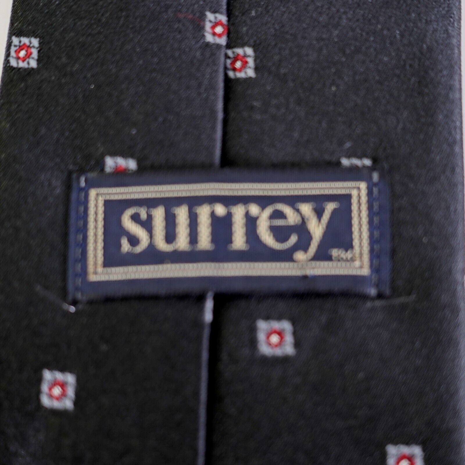 Vintage Surrey Polyester Silk Black Geometric Short Skinny Tie Size ONE SIZE - 3 Thumbnail
