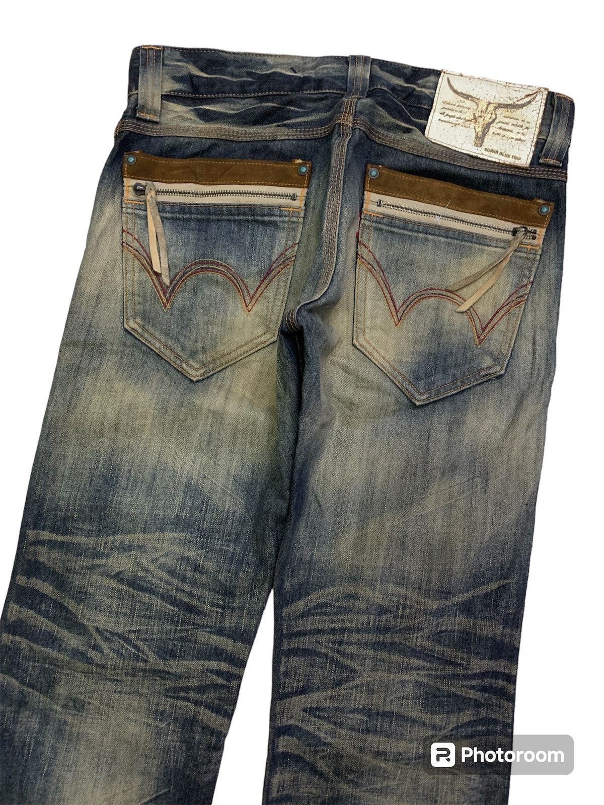 Edwin 💥Vintage 90s Flare Edwin Blue Trip Denim Size US 33 - 4 Thumbnail