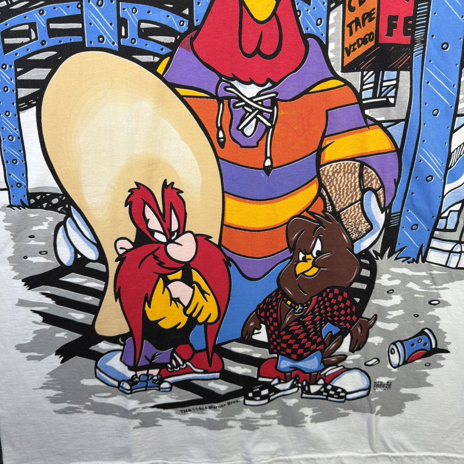 Warner Bros Vintage Looney Tunes Shirt Mens XL White 90s USA AOP Hip Hop Size US XL / EU 56 / 4 - 4 Thumbnail