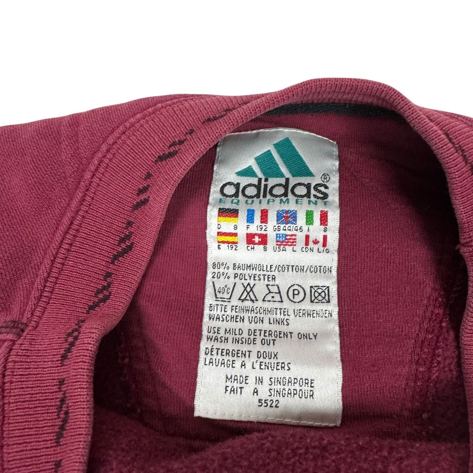 Adidas × Vintage Adidas Mens Burgundy Cotton Fleece Lined Pullover Sweatshirt Size US L / EU 52-54 / 3 - 2 Thumbnail