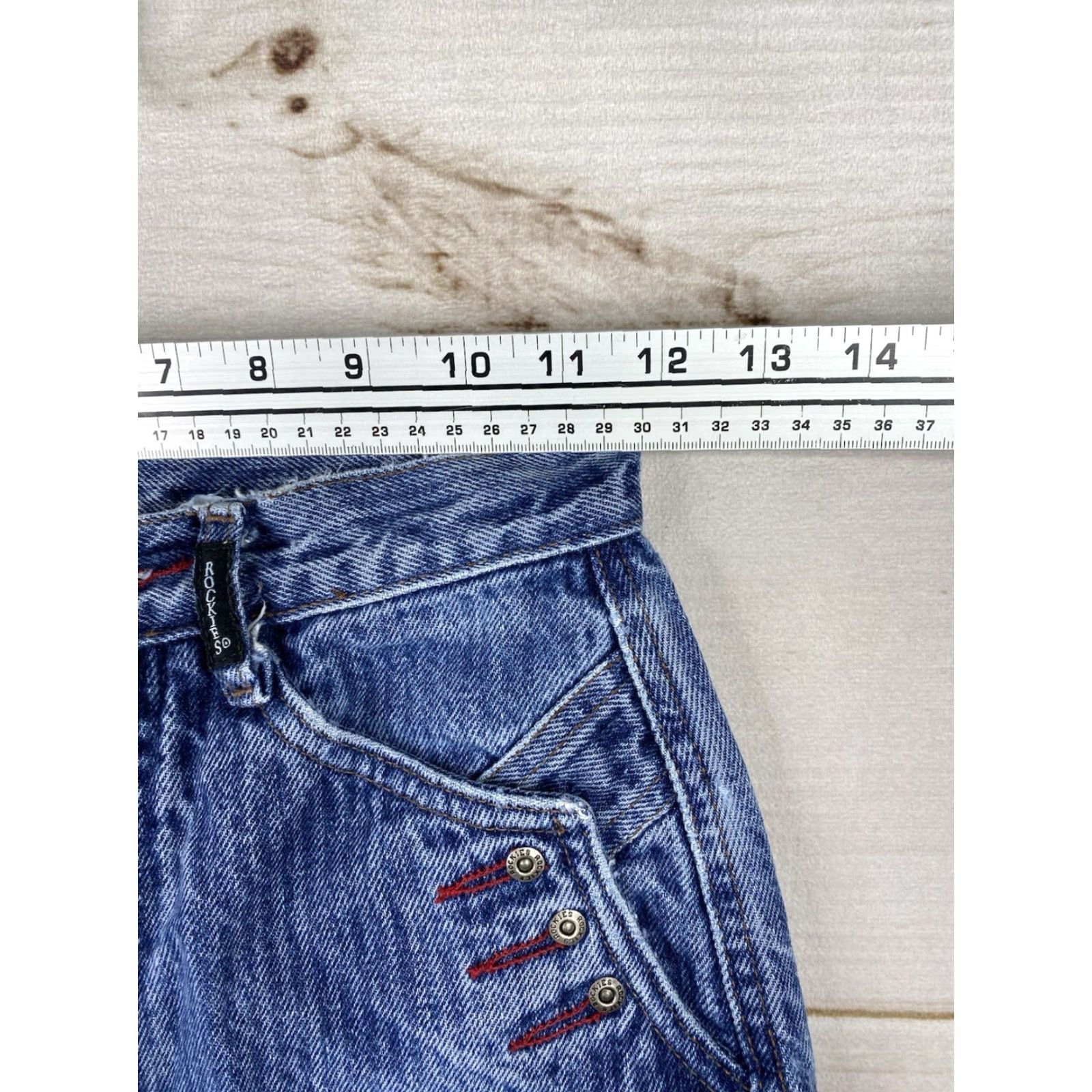 Vintage Vtg Rockies Jeans Womens 26/3 Pinstripe Red Contrast Star Shaped Rivets Bareback Size 26" / US 2 / IT 38 - 3 Thumbnail