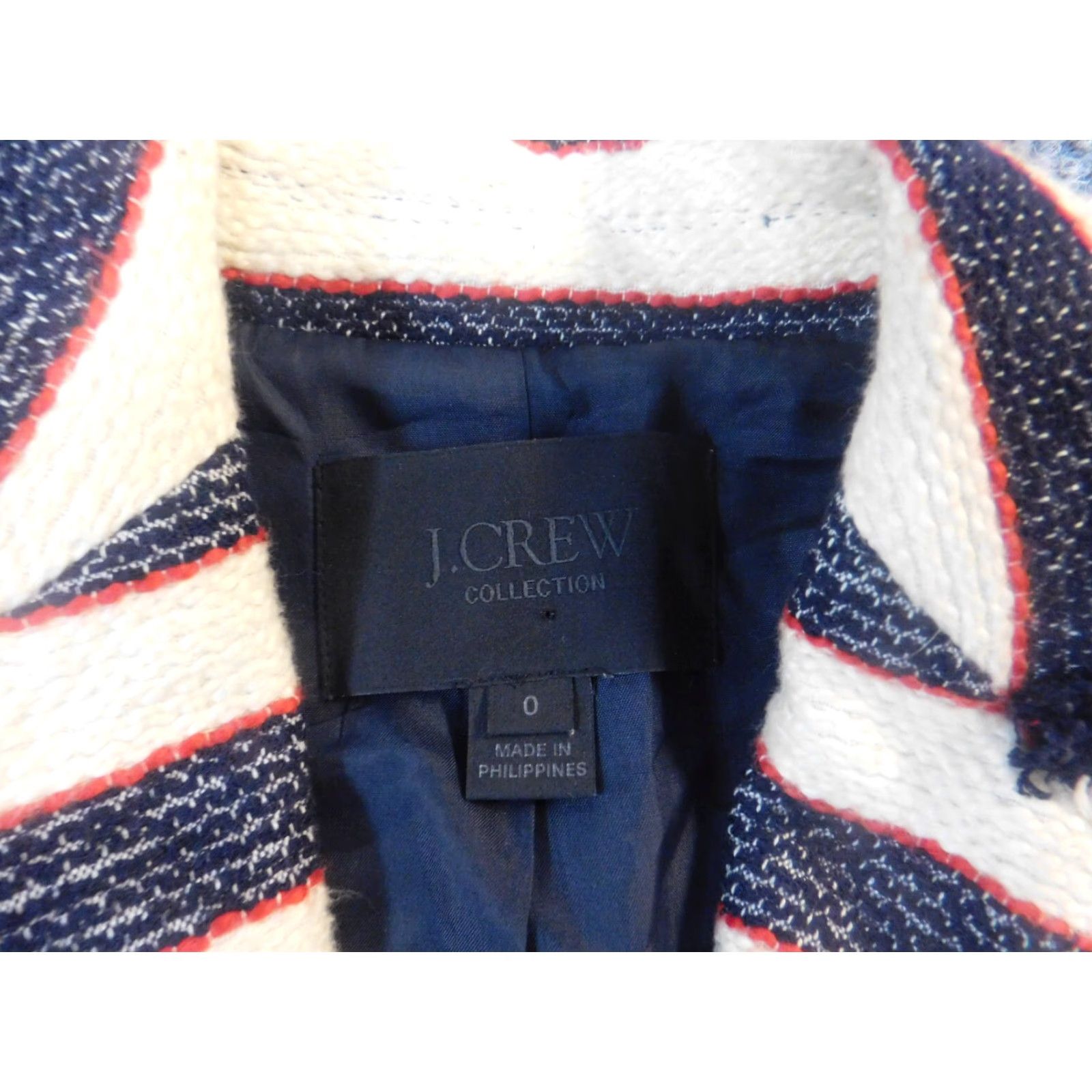 J.Crew J.CREW Blazer Womens 0 Blue Beige Striped Knit Cotton Mid-Length Button - Classic Casual Fall Winter Mens Womens Girls Size XS / US 0-2 / IT 36-38 - 5 Thumbnail