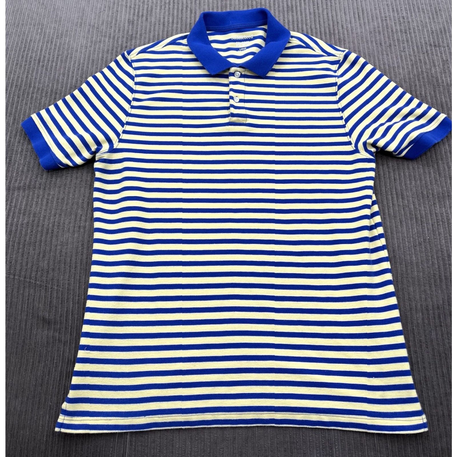 Vintage Saddlebred Polo Shirt Men Large Blue Yellow Striped Cotton Golf Casual Size US L / EU 52-54 / 3 - 2 Thumbnail