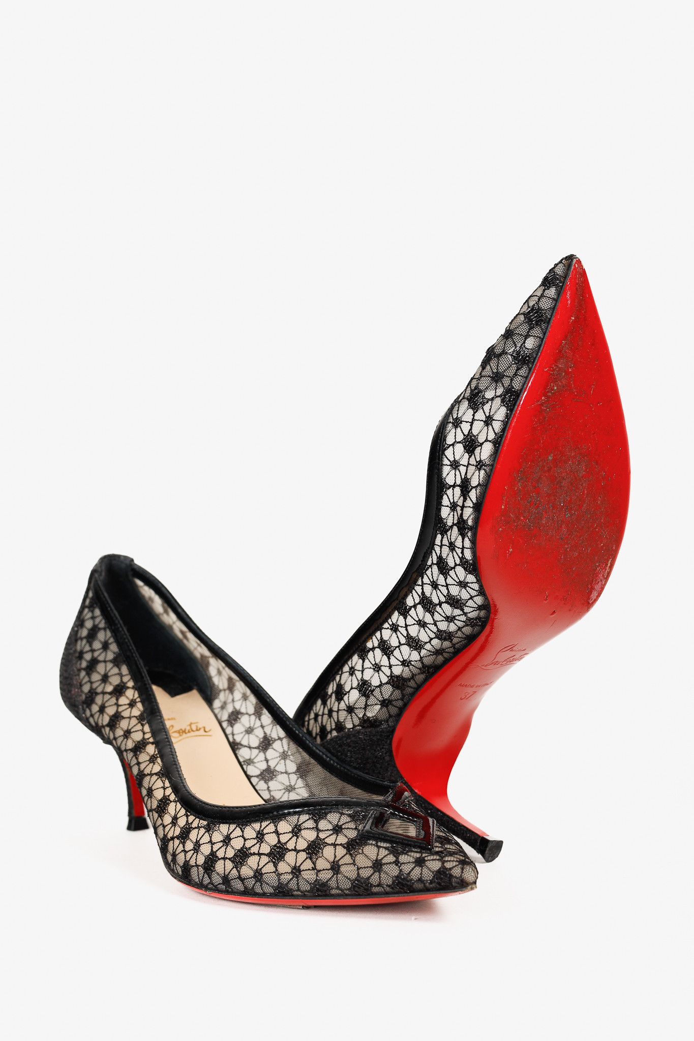 Christian Louboutin Christian Louboutin Neomid Embroidered Mesh & Leather Pumps Size US 6.5 / IT 36.5 - 4 Thumbnail