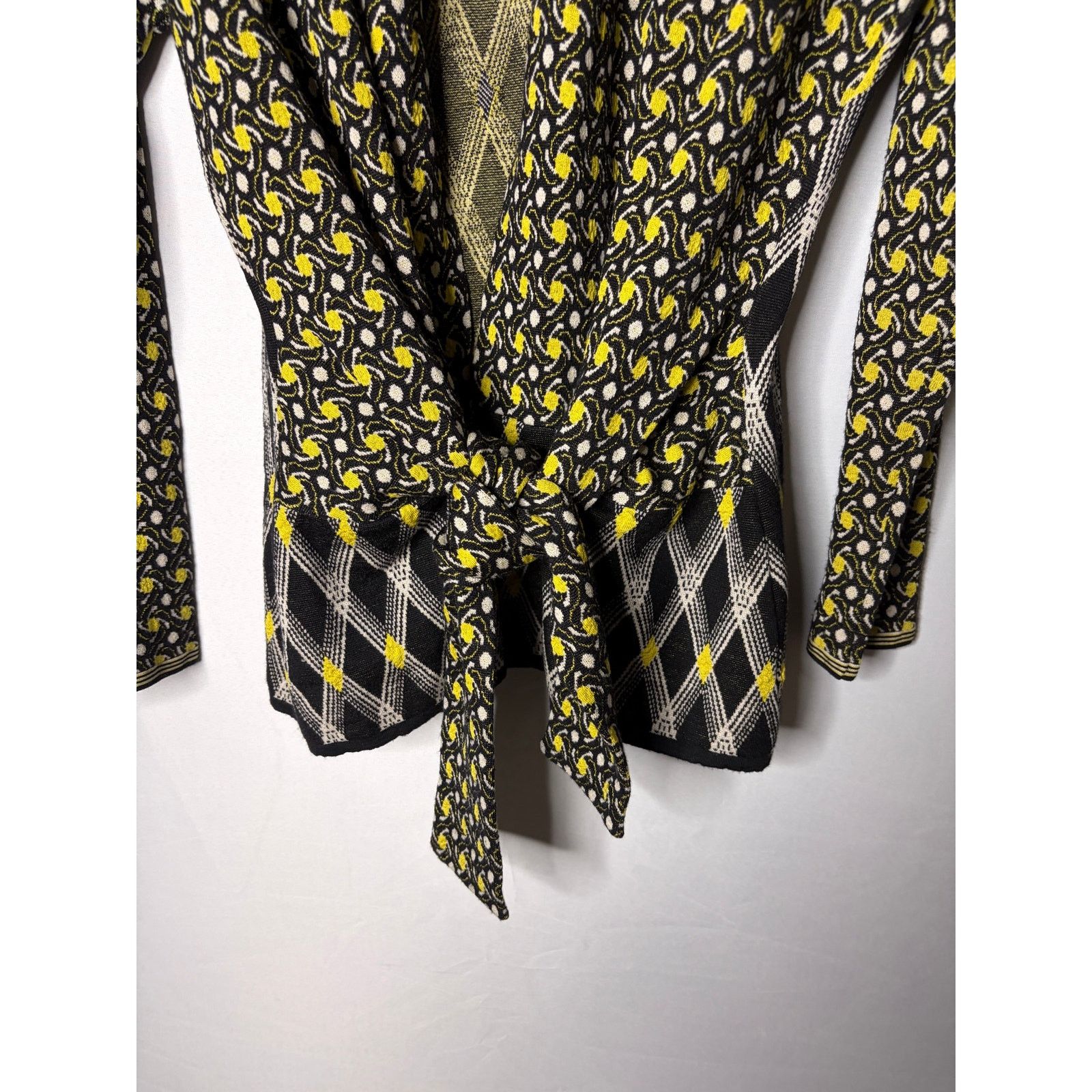 Etro Etro black yellow wool blend open cardigan tie waist sz L Size L / US 10 / IT 46 - 3 Thumbnail