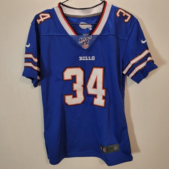 NFL On Field Bills Thomas Blue football Jersey - L
