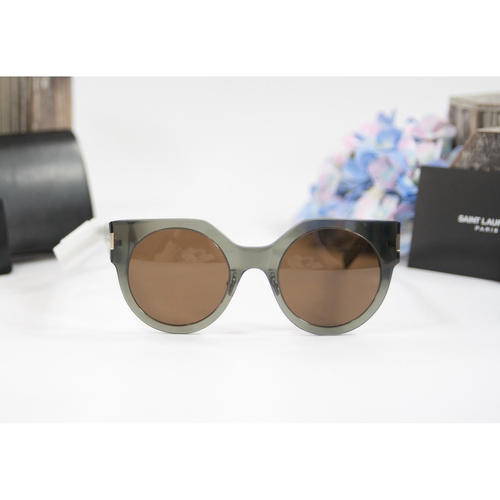 Saint Laurent Paris Saint Laurent SL185 Grey Logo Acrylic Round Sunglasses NWT C Size ONE SIZE - 2 Thumbnail