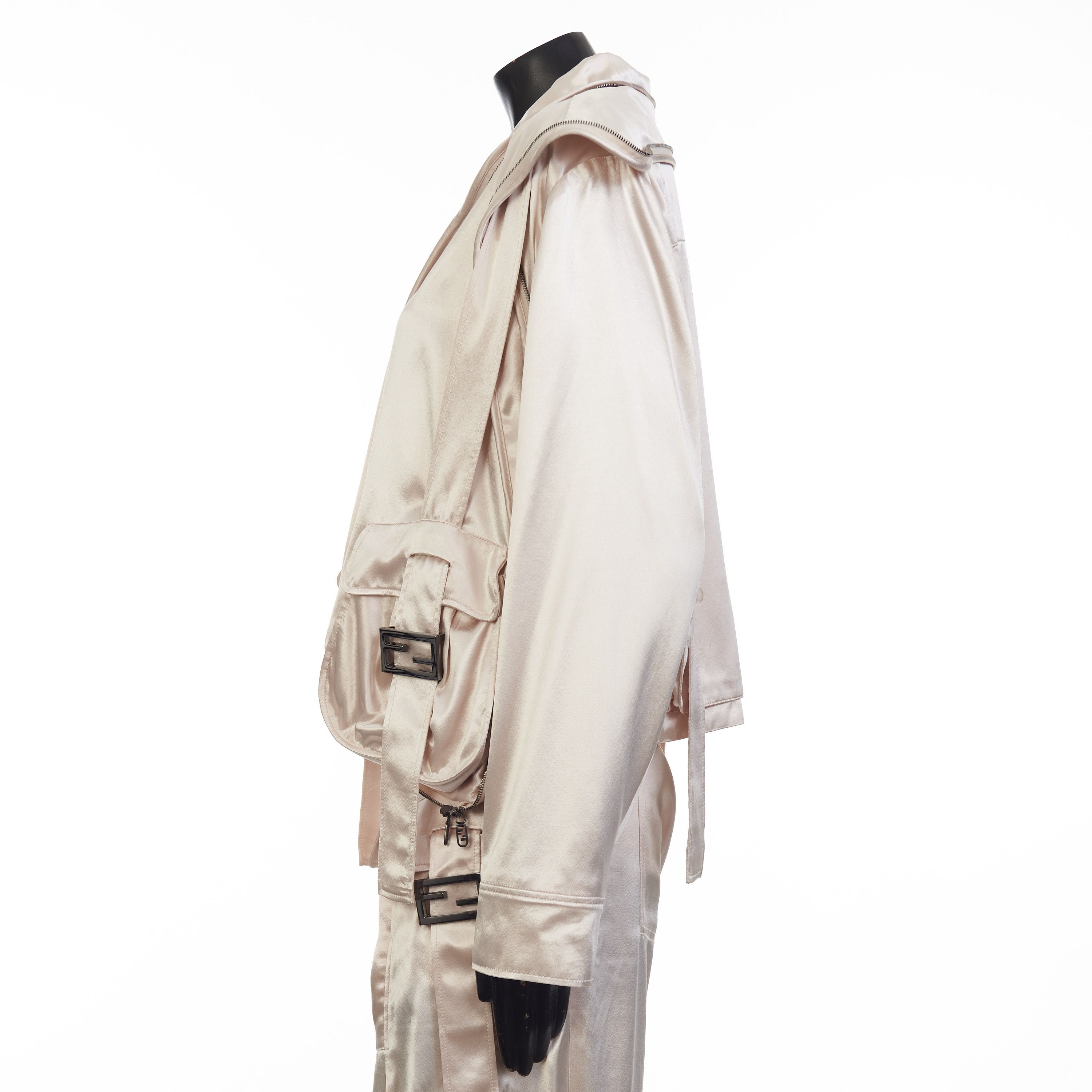 Fendi Beige Satin Blouson Jacket - Snap Closure, Metal FF Buckle Size S / US 4 / IT 40 - 3 Thumbnail