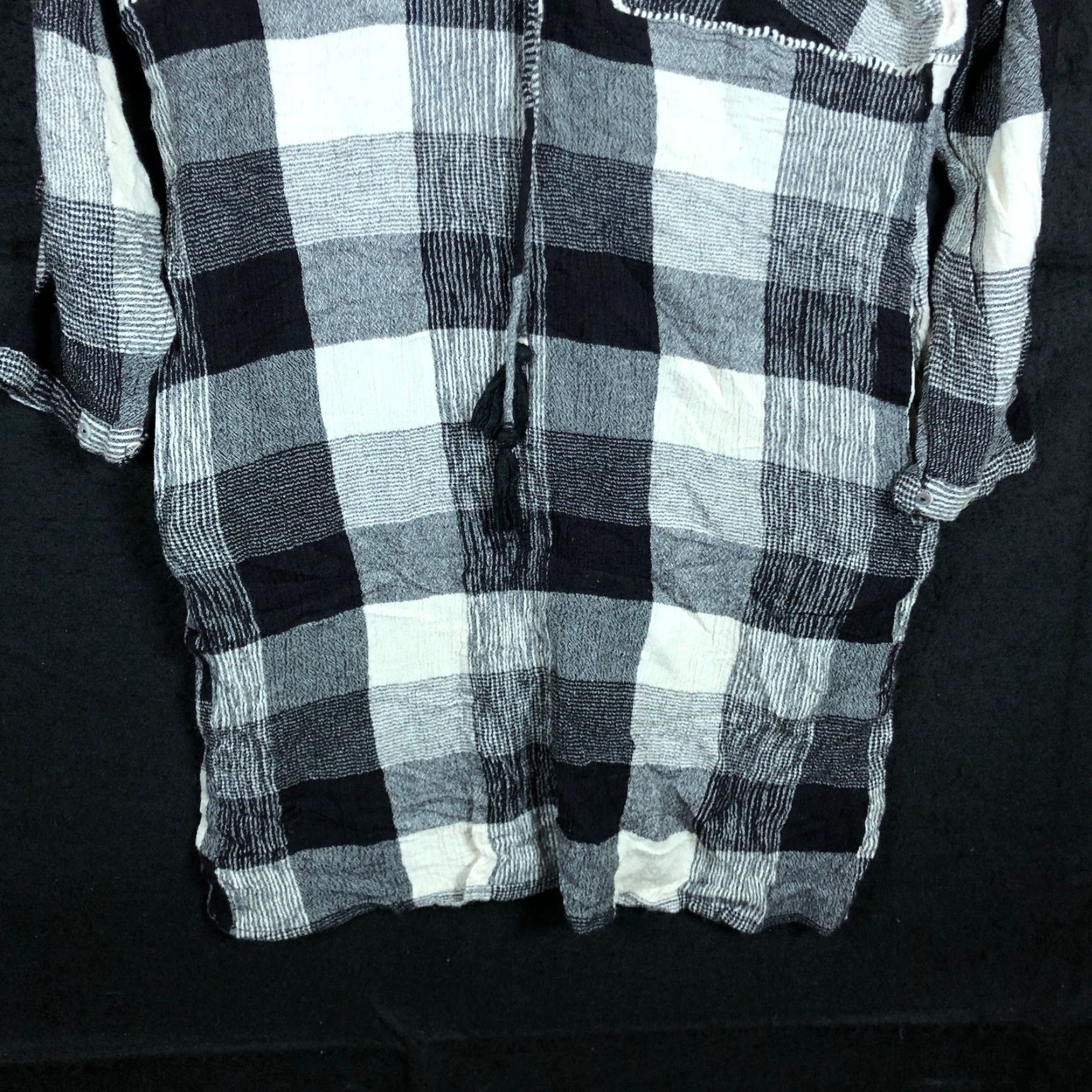 Zara Zara Womens Dress Black White Check V Neck Mini Tassels Long Sleeve Small Size S / US 4 / IT 40 - 3 Thumbnail