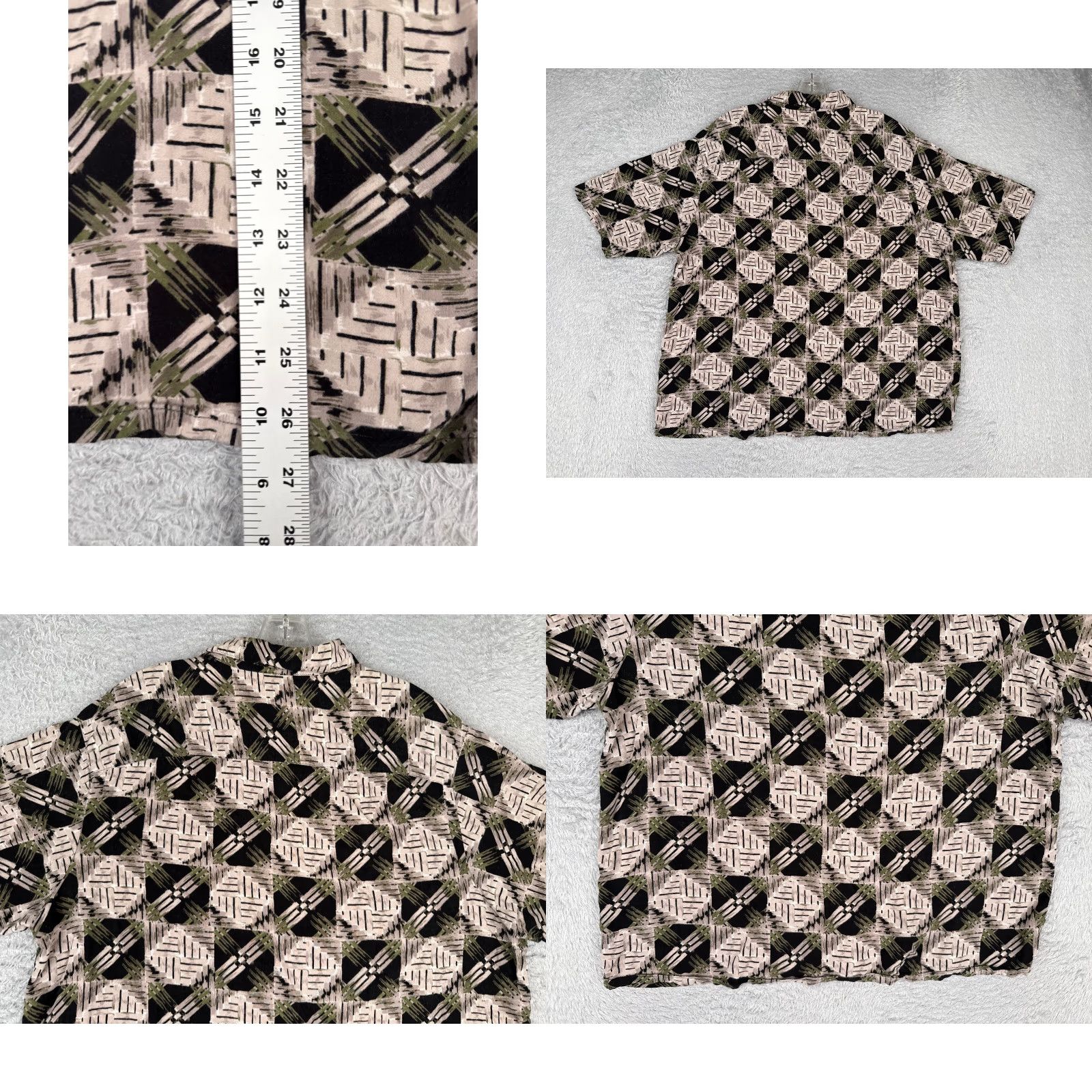 Vintage Puritan Shirt Men Large Beige Black Tile Geometric Hawaiian 100% Rayon Button Up Size US L / EU 52-54 / 3 - 9 Thumbnail