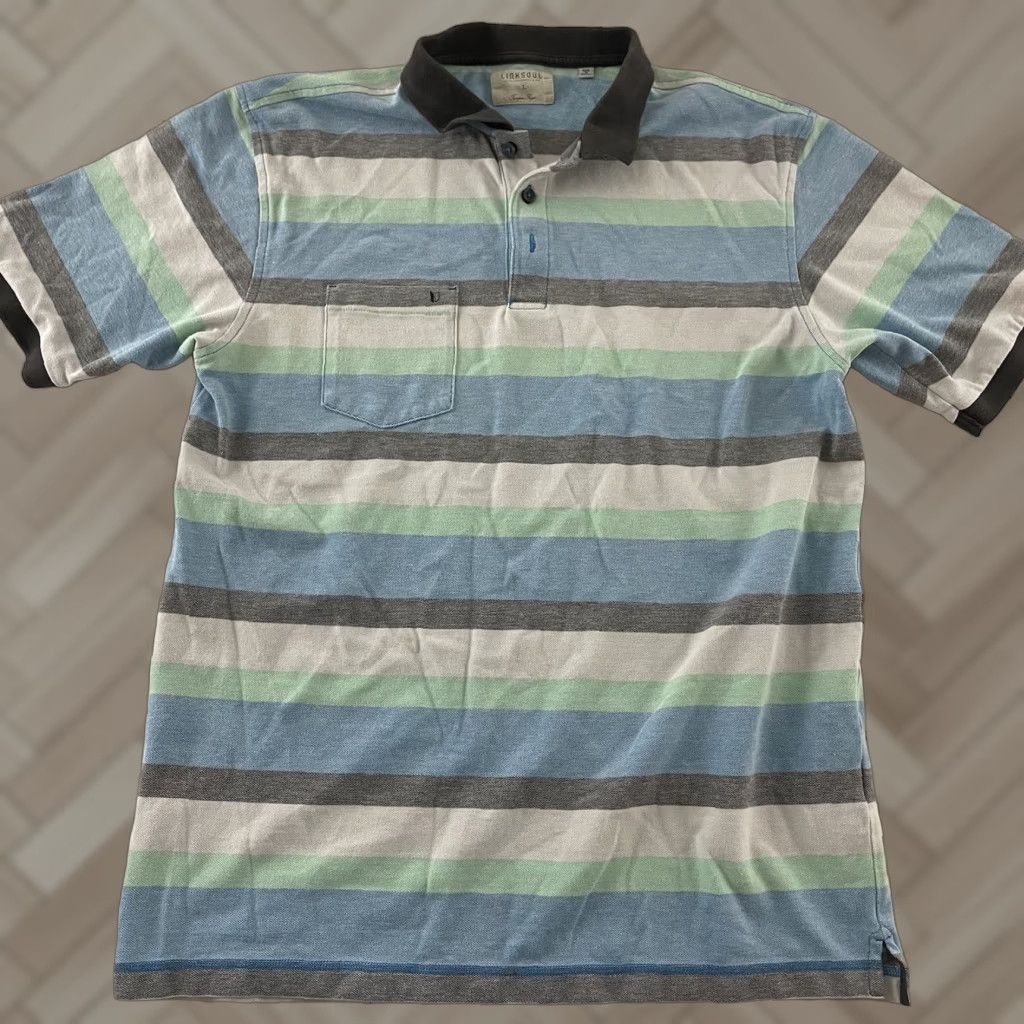 Vintage Linksoul Striped Short Sleeve Golf Polo Shirt Men's Large Green Blue Size US L / EU 52-54 / 3 - 1 Thumbnail