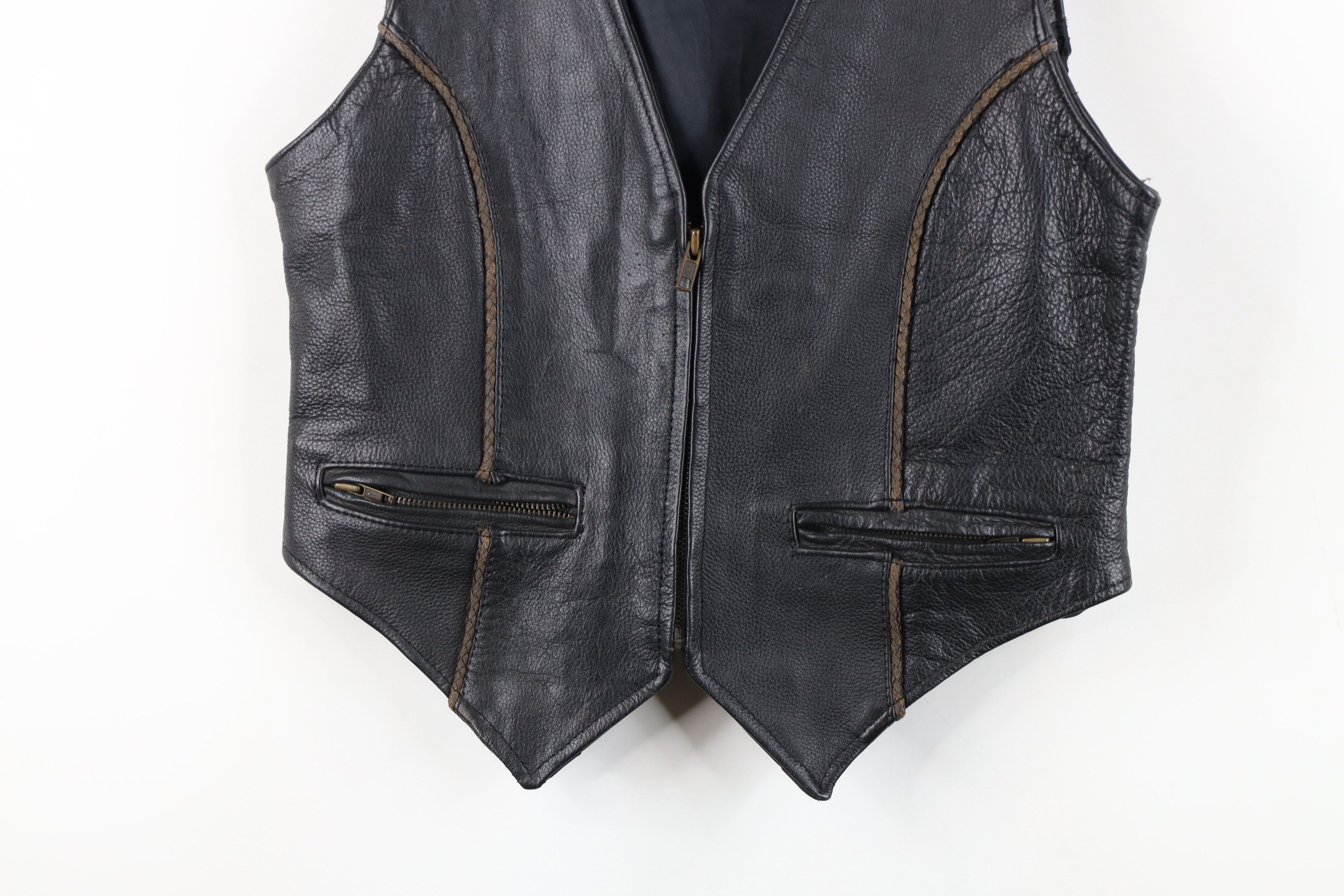 Vintage Vintage 90s Vance Leathers Braided Leather Motorcycle Vest Size S / US 4 / IT 40 - 3 Thumbnail