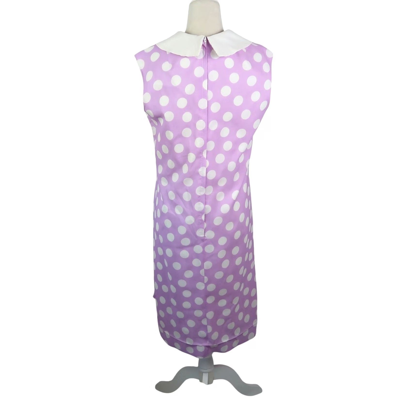 Vintage VINTAGE Fritzi Dress Polka Dot Collar Midi Silk Purple White 60s 70s Bohemian Retro Women M Sleeveless Size M / US 6-8 / IT 42-44 - 4 Thumbnail