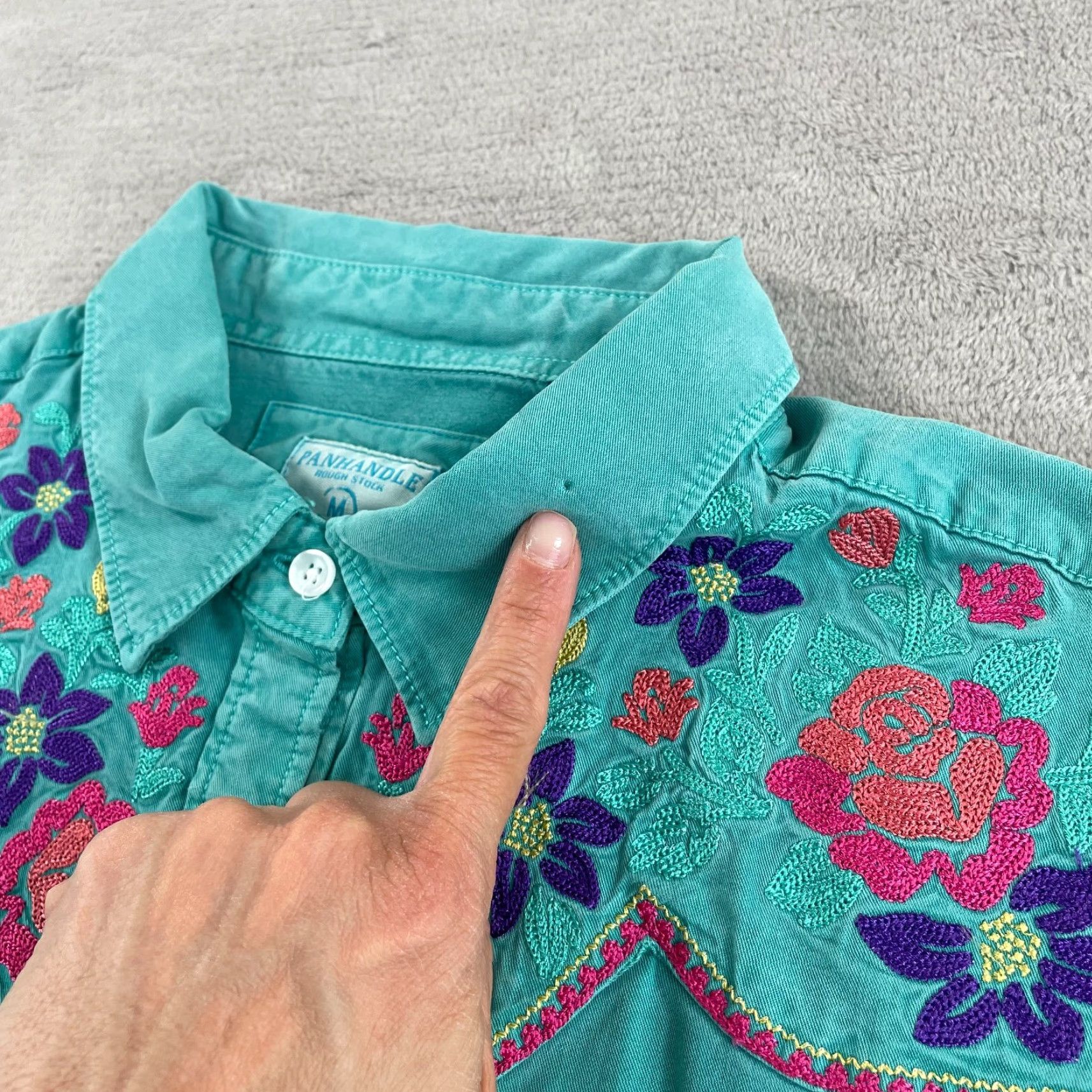 Vintage Panhandle Slim Panhandle Rough Stock Cowboy Shirt Women M Light Turquoise Pearl Snap NWT Size M / US 6-8 / IT 42-44 - 3 Thumbnail