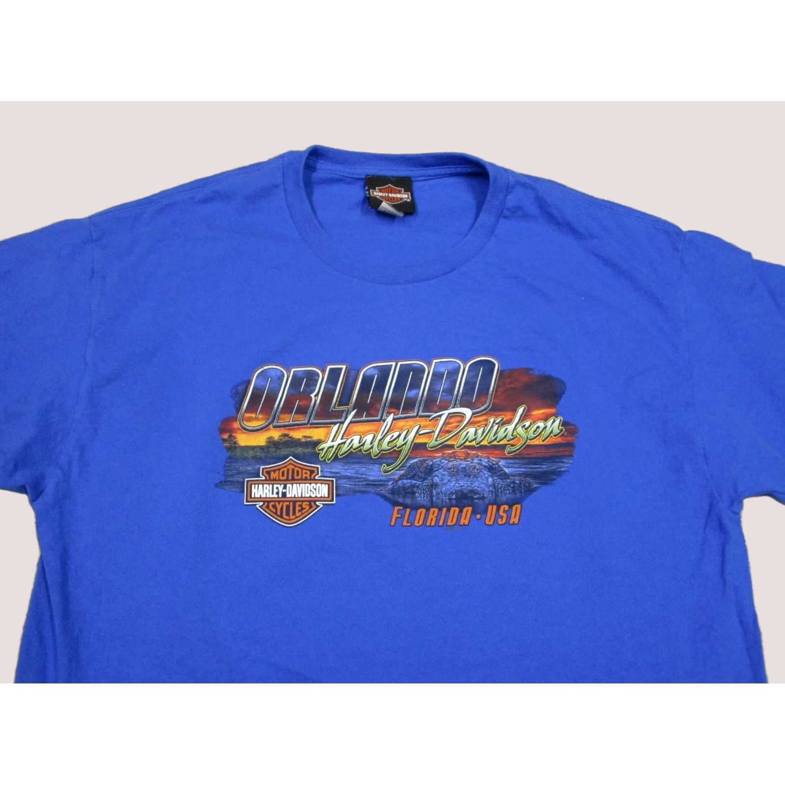 Harley Davidson Harley-Davidson Shirt Men Large Blue Orlando Florida Biker Motorcycle Alligator Graphic Print Short Sleeve Crew Neck T-Shirt Size US L / EU 52-54 / 3 - 1 Thumbnail