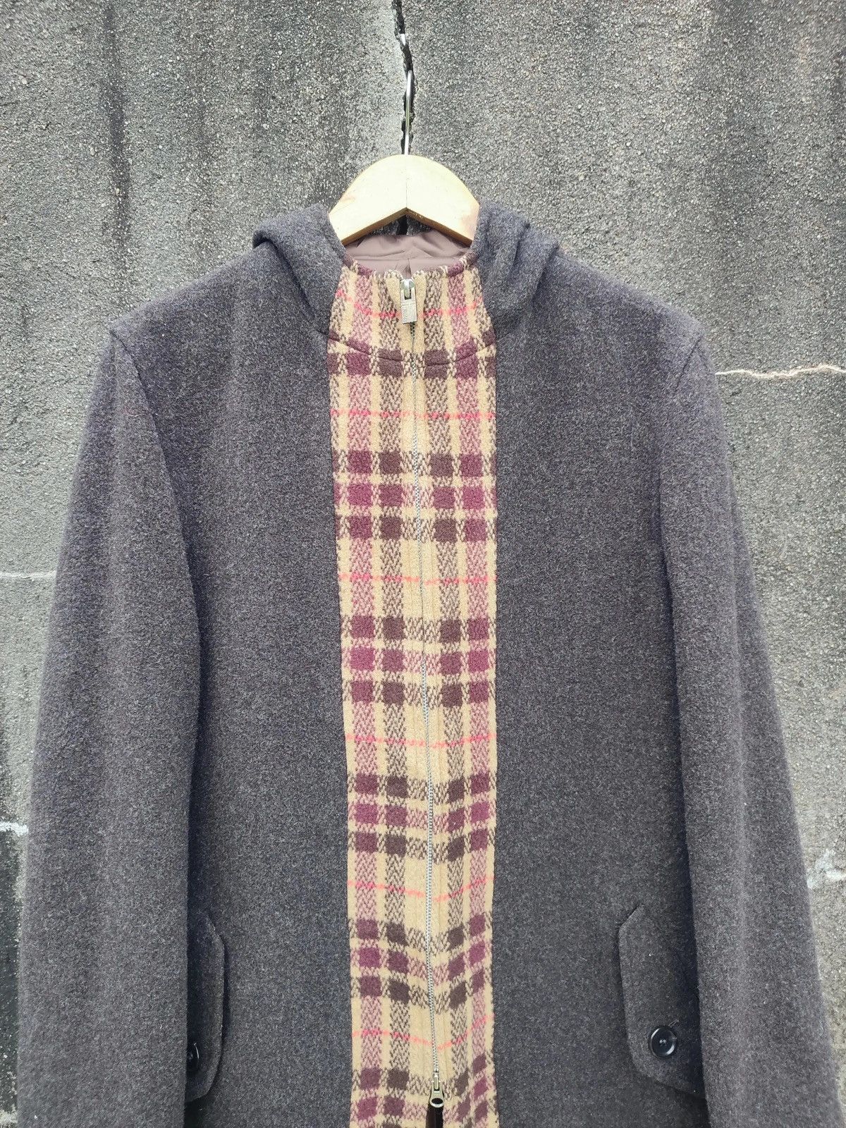 Japanese Brand × PPFM × Vintage PPFM Hooded Wool Coat with Plaid Panel – Japan Exclusive Size US M / EU 48-50 / 2 - 2 Thumbnail