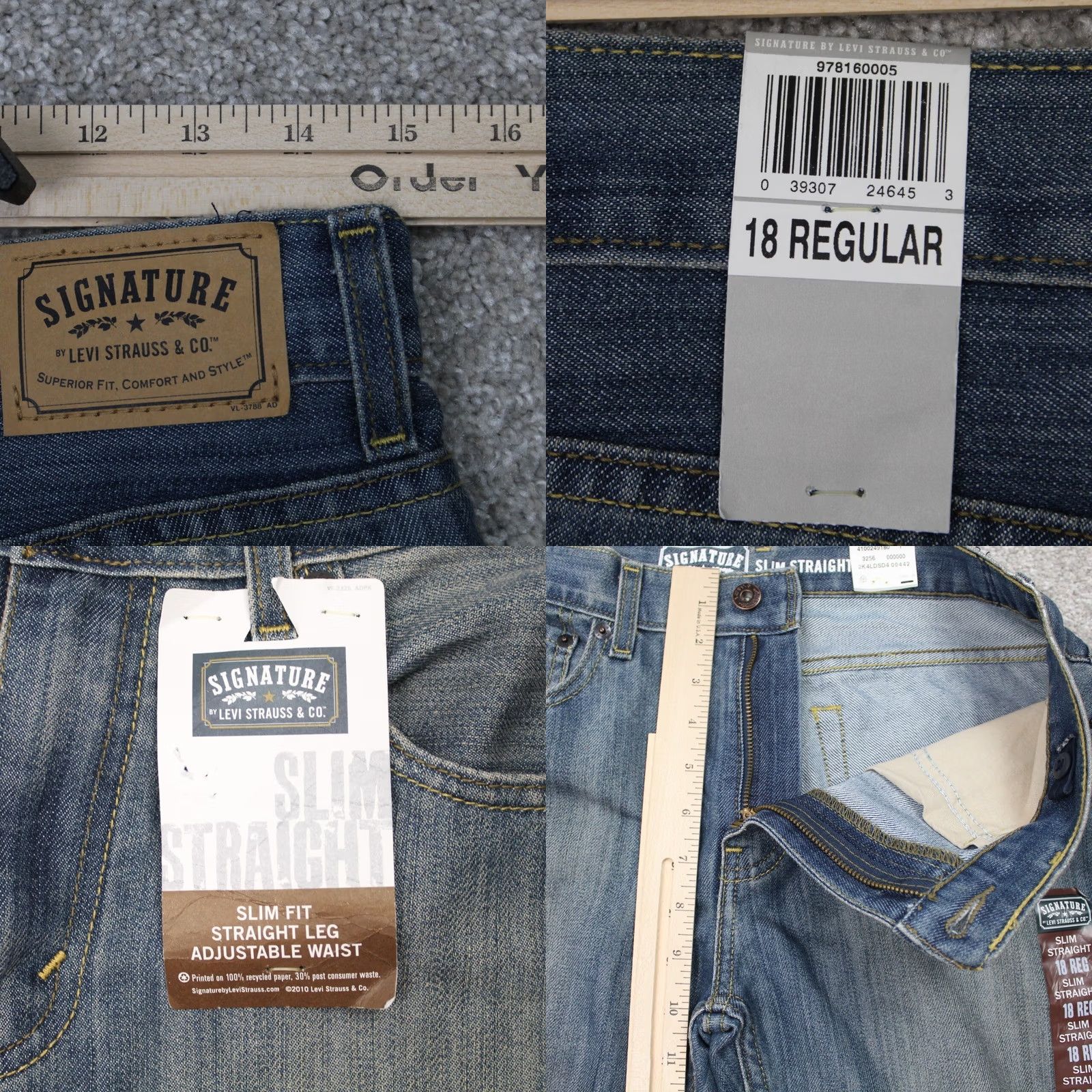 Vintage Signature Levi Strauss Jeans NWT Womens 18 Regular Blue Slim Straight 30" inseam Jeans Size 40" / US 18 - 8 Thumbnail