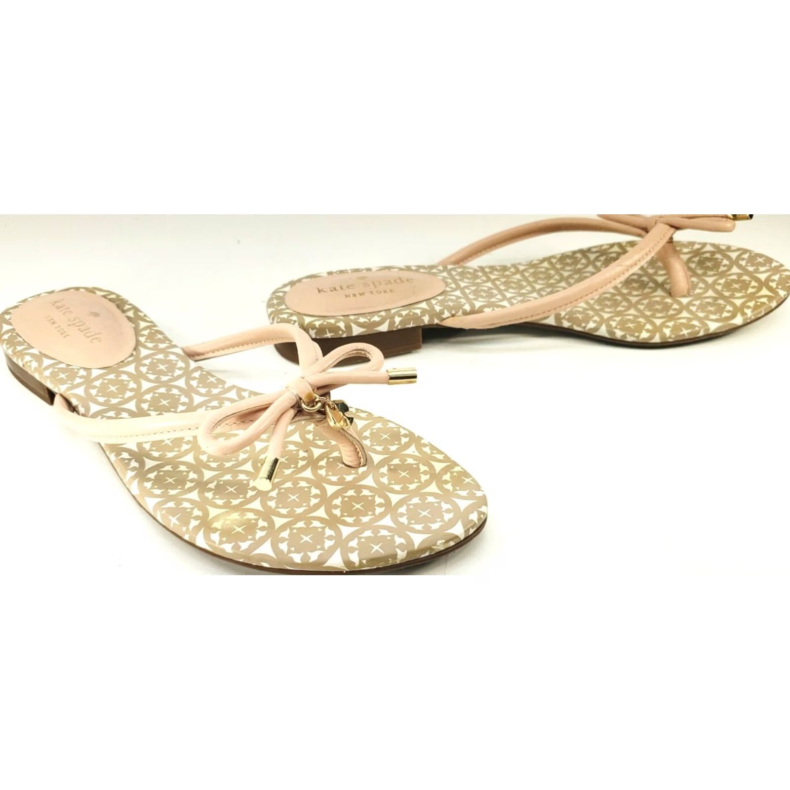 Vintage Kate Spade Sandals Womens 7M Casual Comfort Slide On Thong Flip Flops Pink Bow and Straps - Excellent Condition Size US 7 / IT 37 - 4 Thumbnail