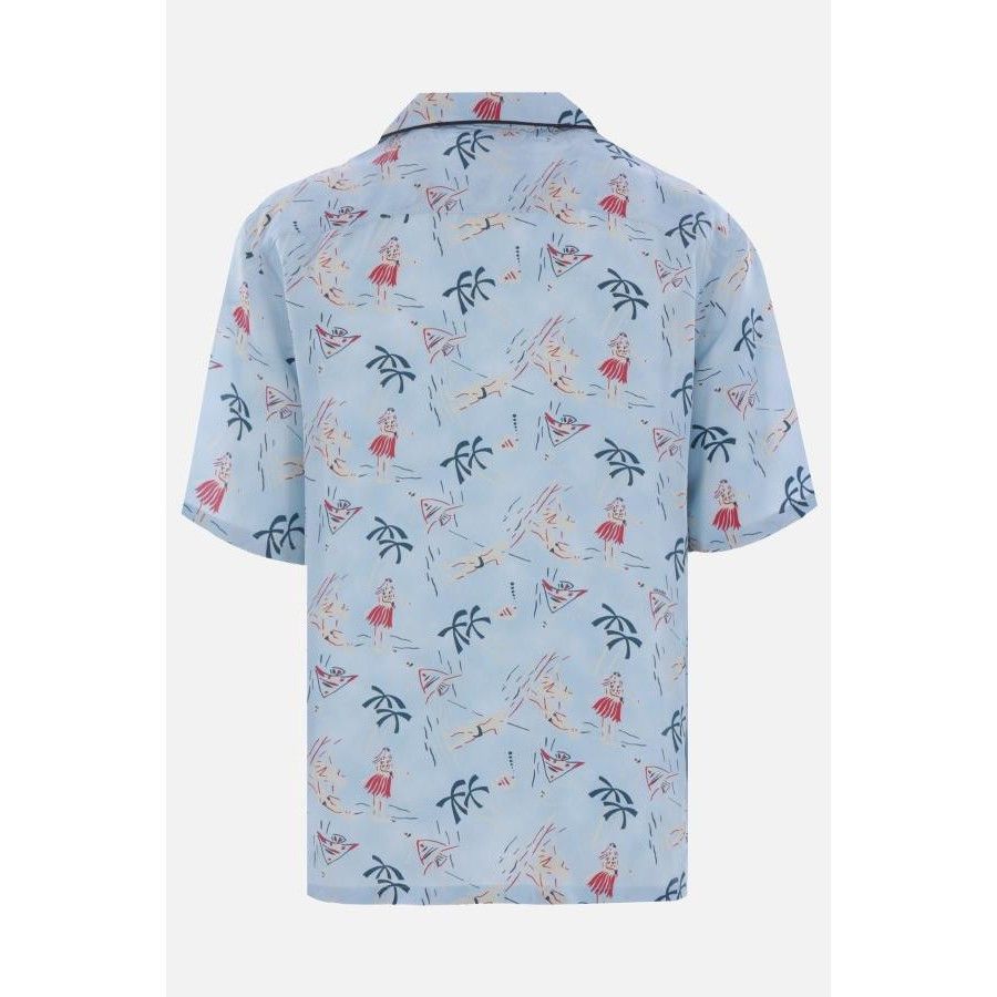 Prada PRADA Bowling Light Blue Silk Blend Shirt New & Authentic (M Size US L / EU 52-54 / 3 - 2 Thumbnail