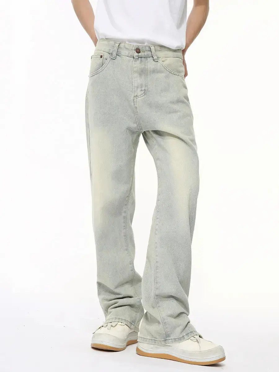 Retro loose zipper straight leg jeans