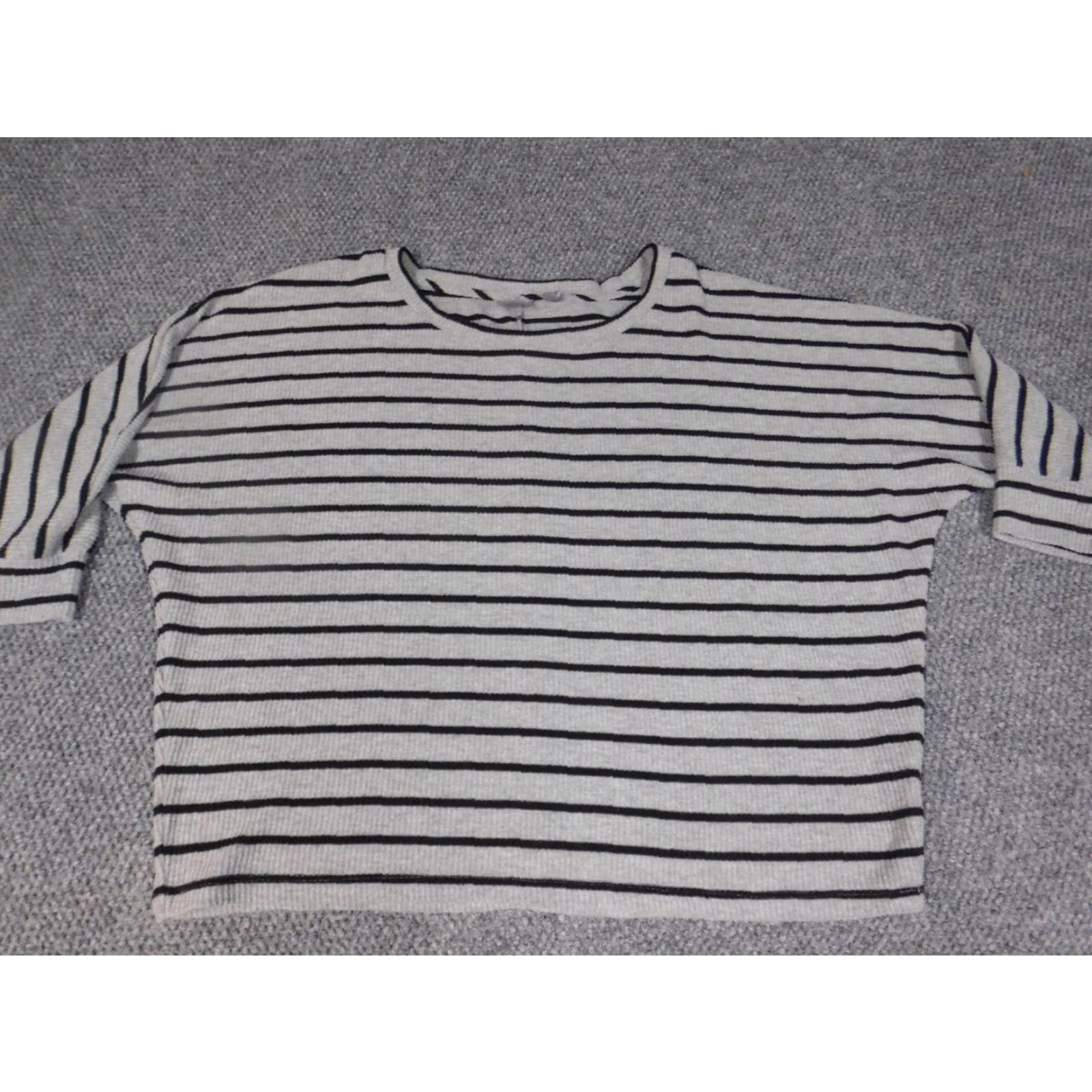 Vintage SOHO Womens Sweater XL Gray Striped Crew Neck 3/4 Sleeve Knit Pullover Stretch Modern Casual Mens Womens Boys Girls Size XL / US 12-14 / IT 48-50 - 2 Thumbnail