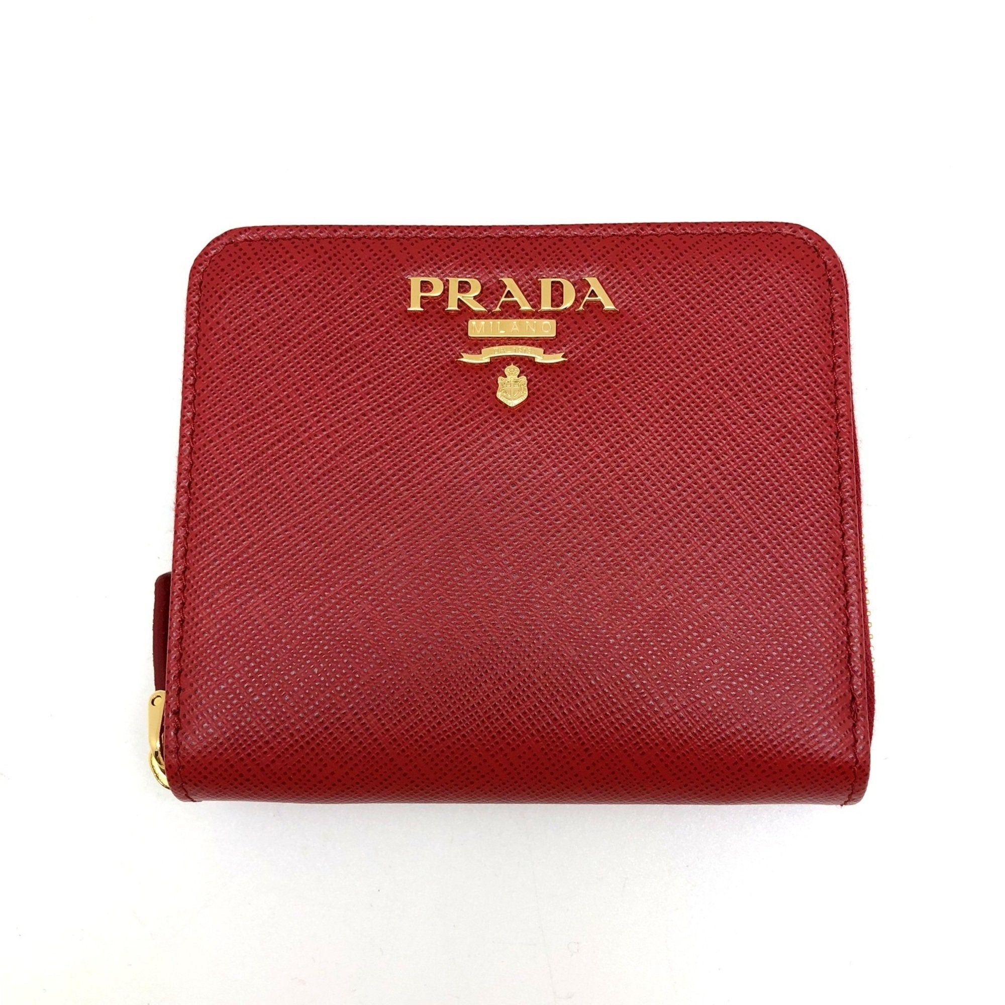 image of Prada Bifold Wallet 1Ml036 Red Saffiano Round Zip Ladies Itgnrx8C8727 Rm5482D, Women's