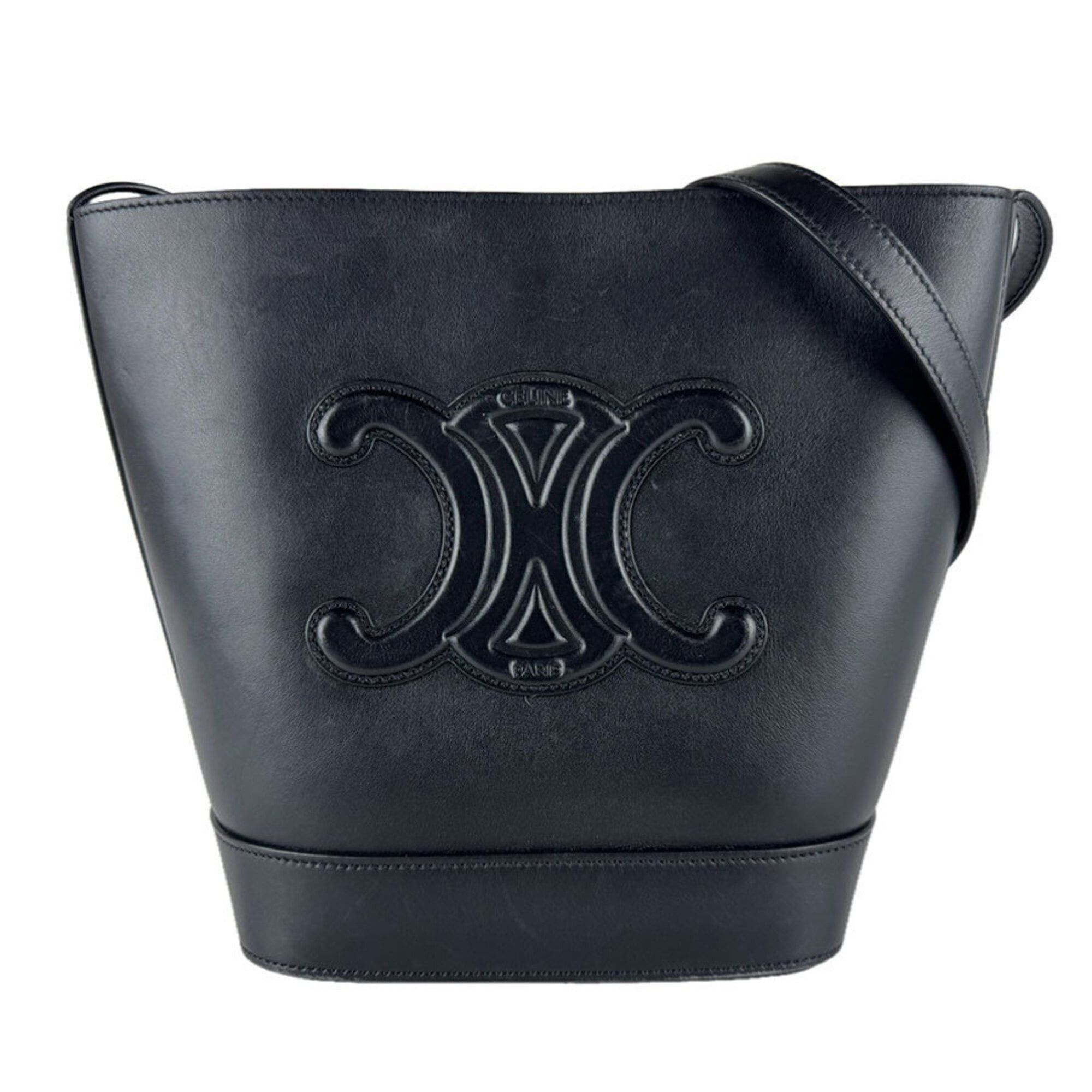 Celine Celine Shoulder Bag Small Basket Cuir Triomphe Leather Black Gold Women's z9267 Size ONE SIZE - 1 Thumbnail